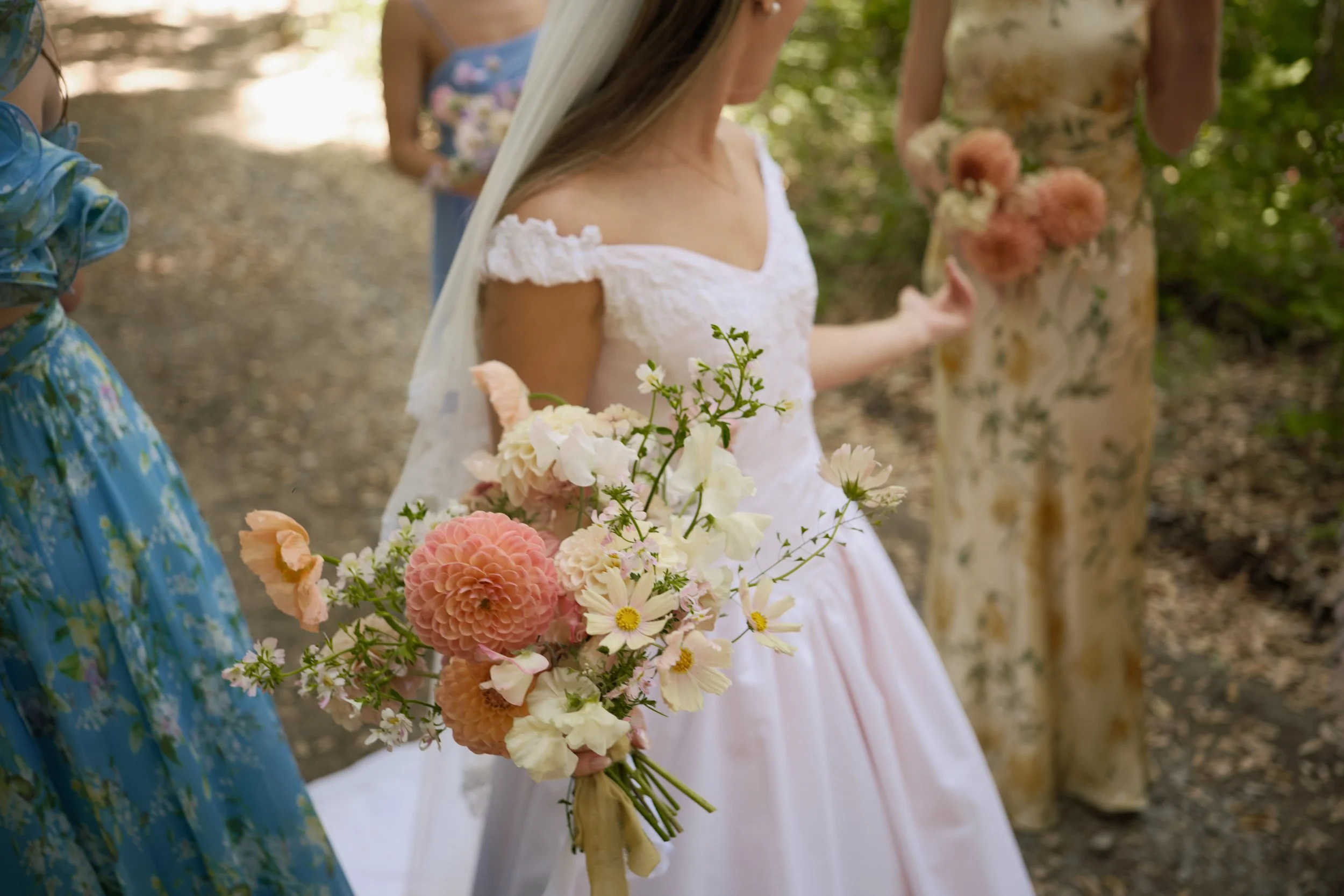 bridal bouquet with organic local dahlias