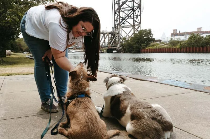 Margaret Fraser and her two dogs
