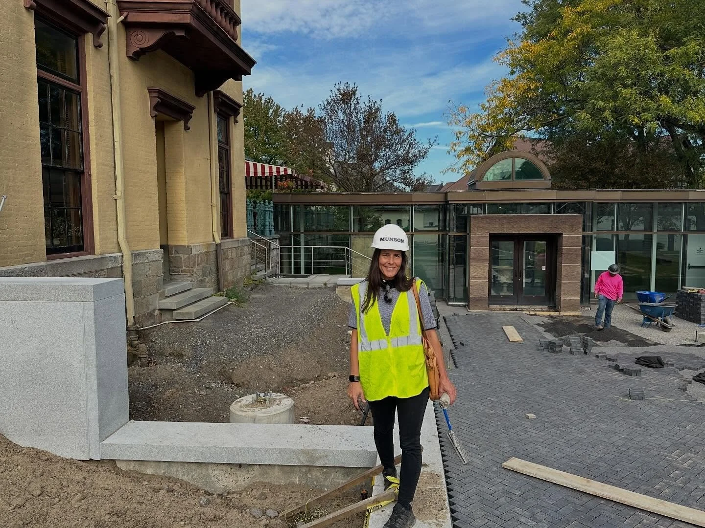 Throwback to one year ago today. Also busy, beautiful, and warm. ☀️ After a summer of construction the details take shape. This permeable paving system captures storm water, provides filtration, and allows infiltration back into the subsoil below. Th
