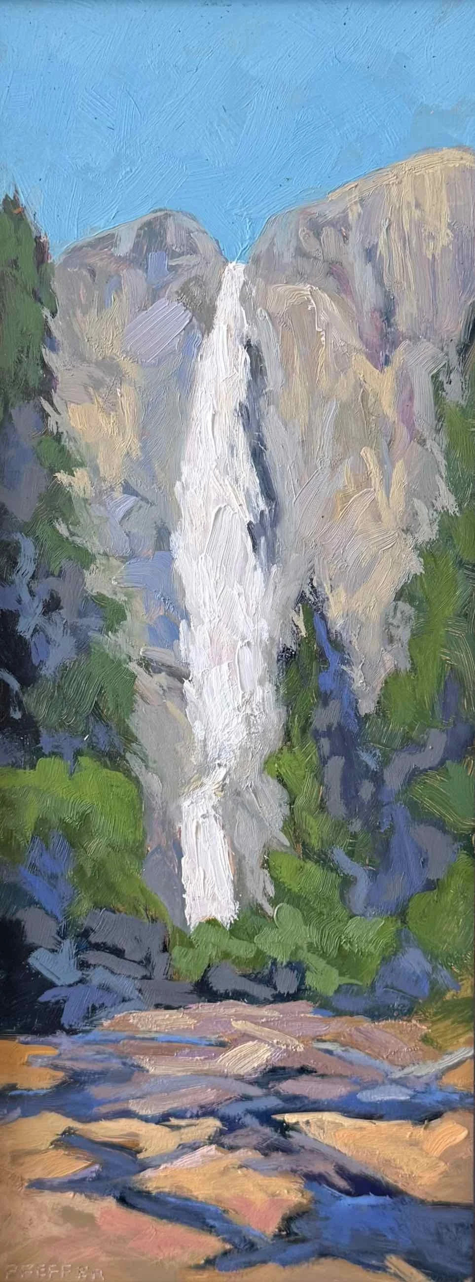 Yosemite Falls, oil on panel, 6 x 14 inches
