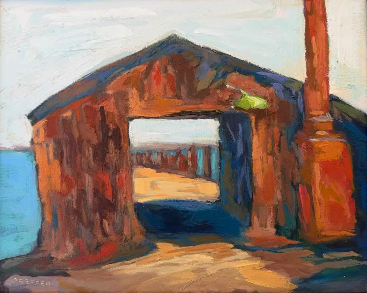 China Camp Shacks, oil on panel, 8 x 10 inches
