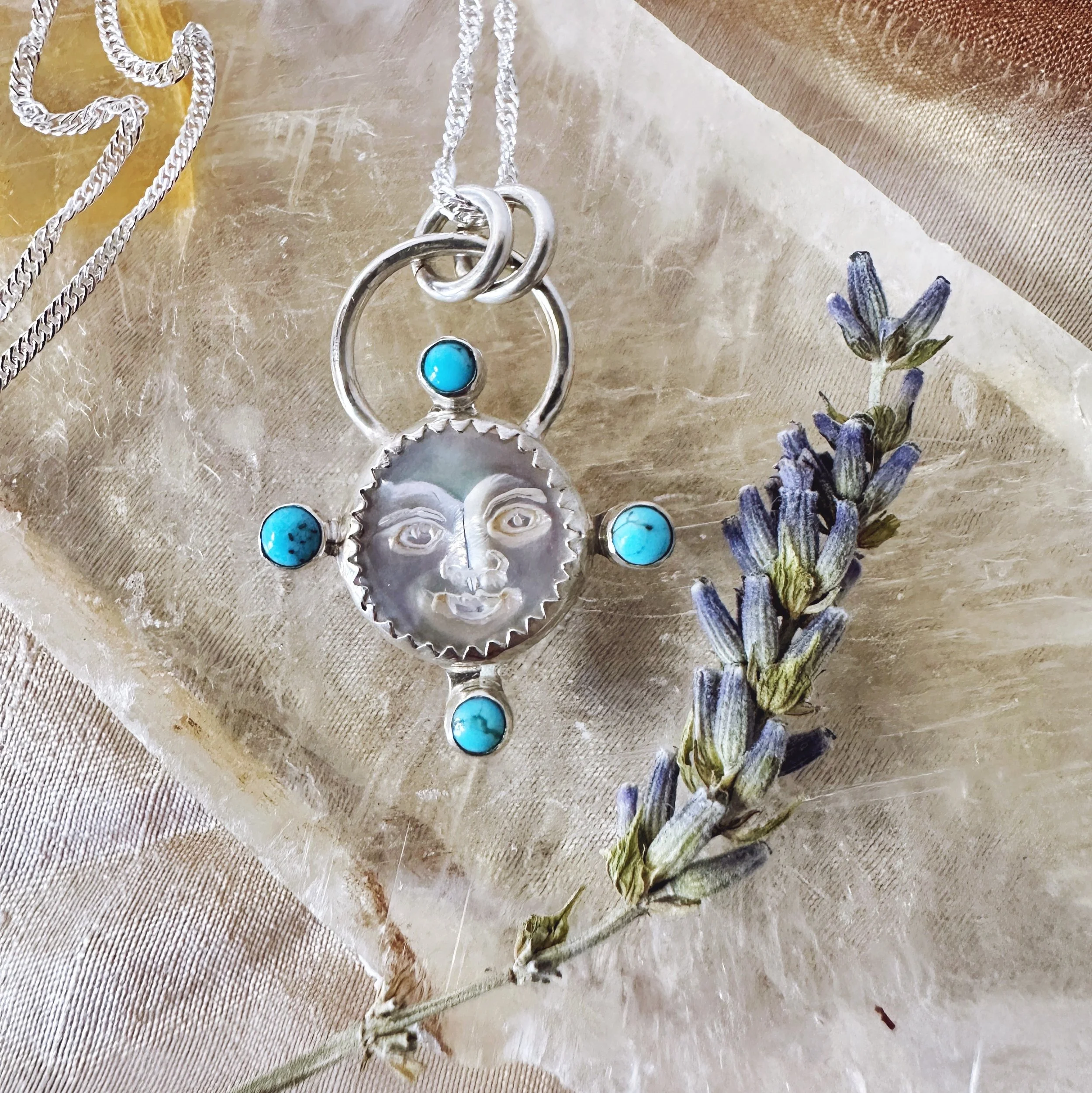 Man in the Moon Pendant with Turquoise Accents