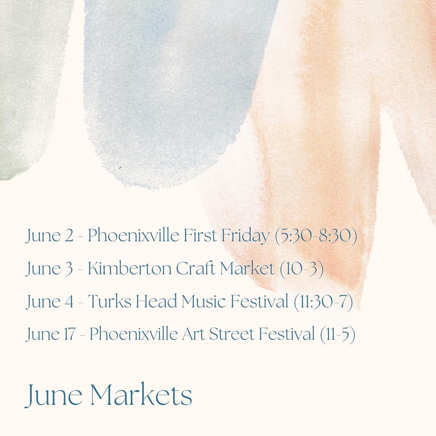 I have a full line up of markets this weekend and couldn't be happier! You can find me at @pxvfirst on Friday, Kimberton Craft Market on Saturday and the 40th annual Turks Head Music Festival on Sunday. ✨

And in a few weeks you can catch me at @phoe