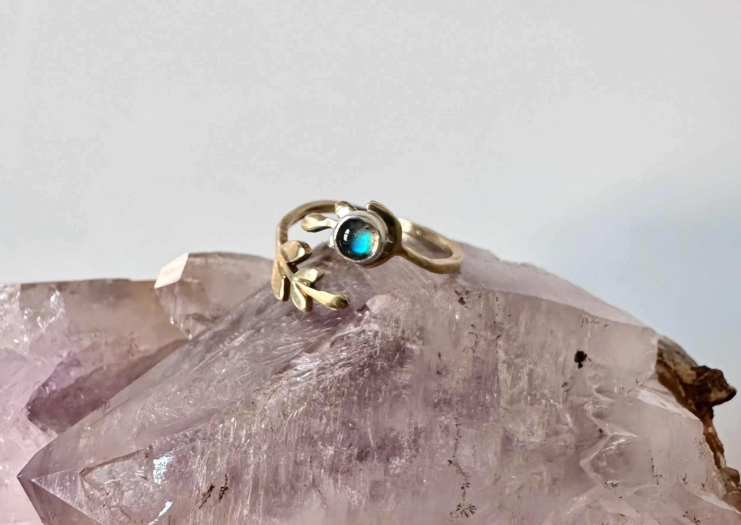 Natural Gemstone Adjustable Leaf Rings with Single Stone