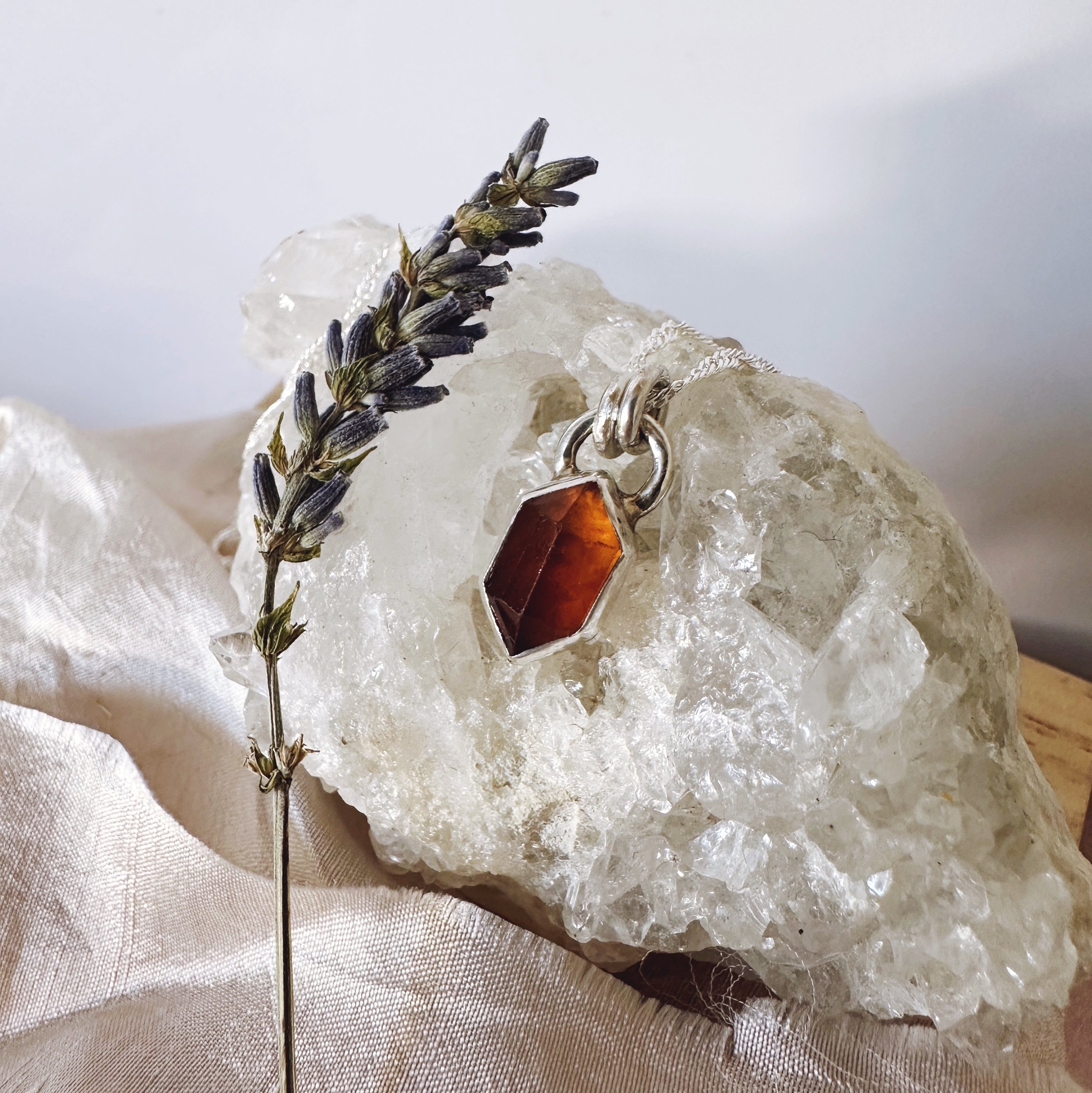 Hessonite Garnet and Sterling Silver Pendant