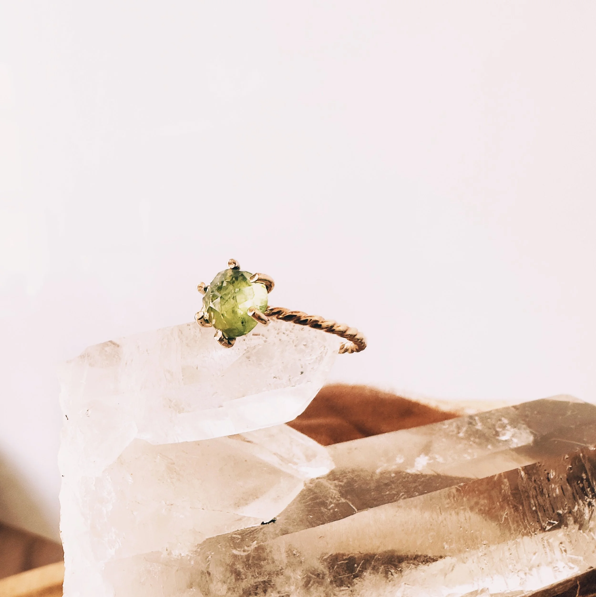 Claw set Peridot and 14k Gold Fill Ring, size 7.25