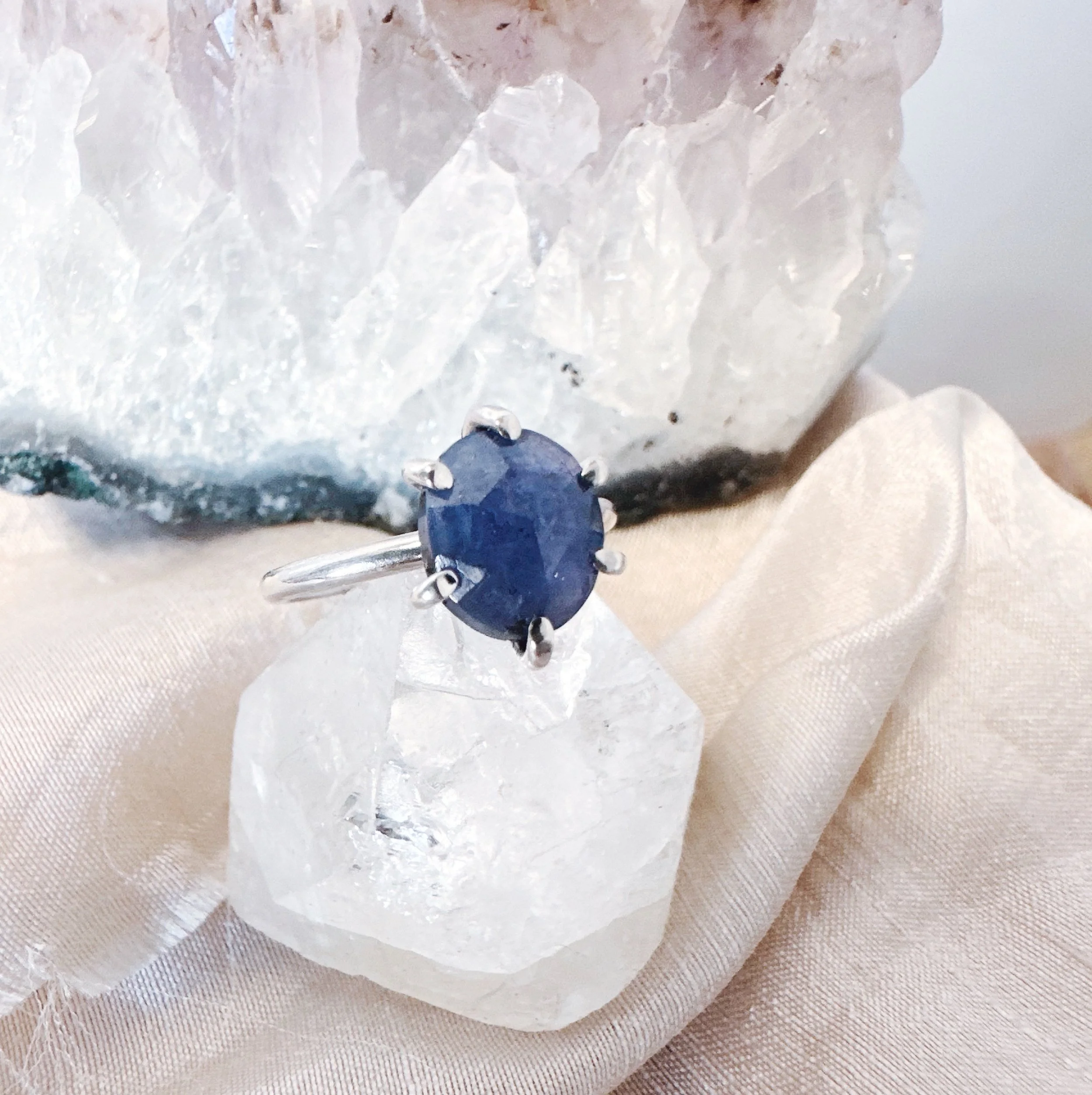 Claw set Iolite and Sterling Silver Ring, size 3.75