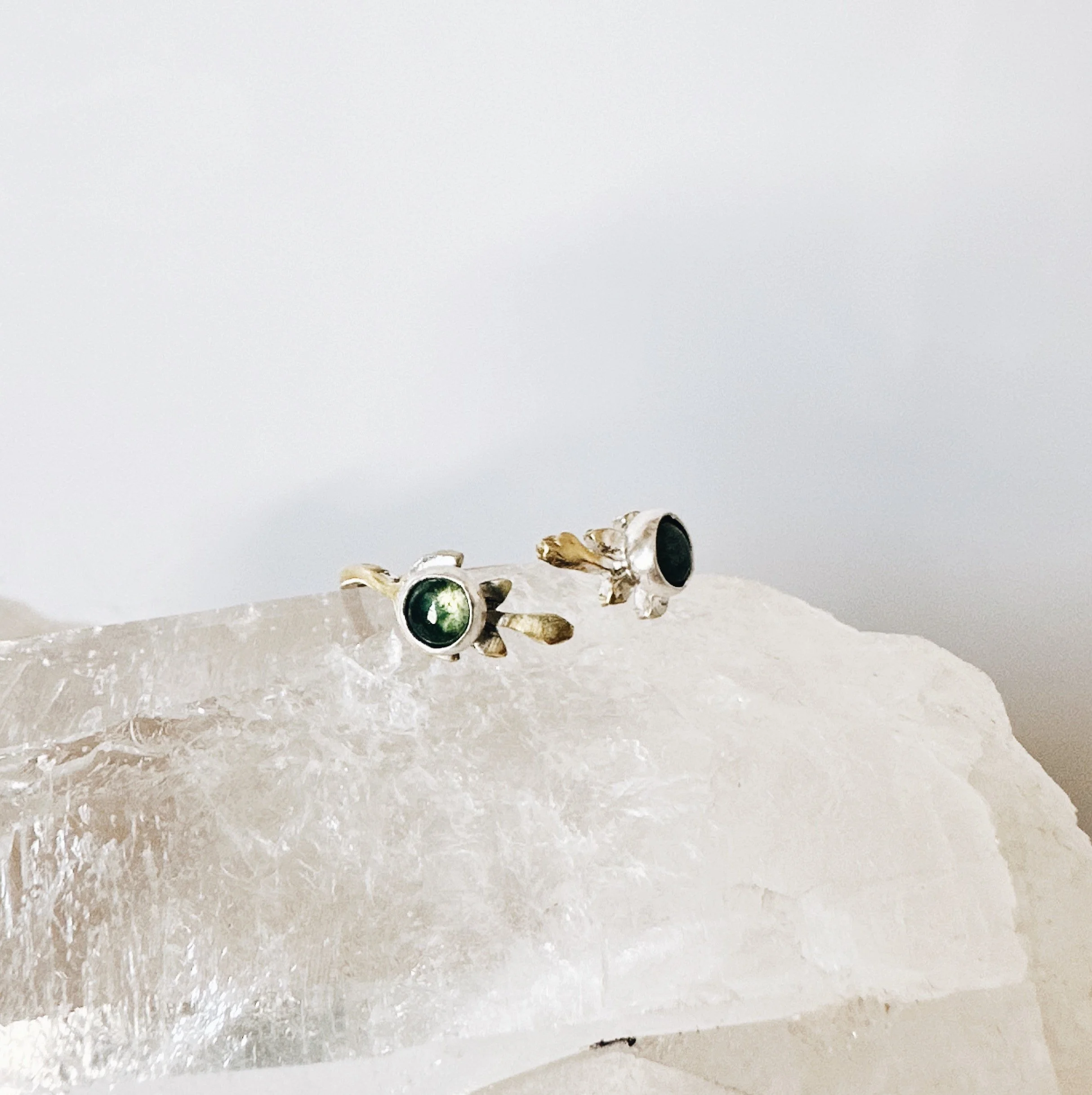 Natural Gemstone Adjustable Leaf Rings with double stone