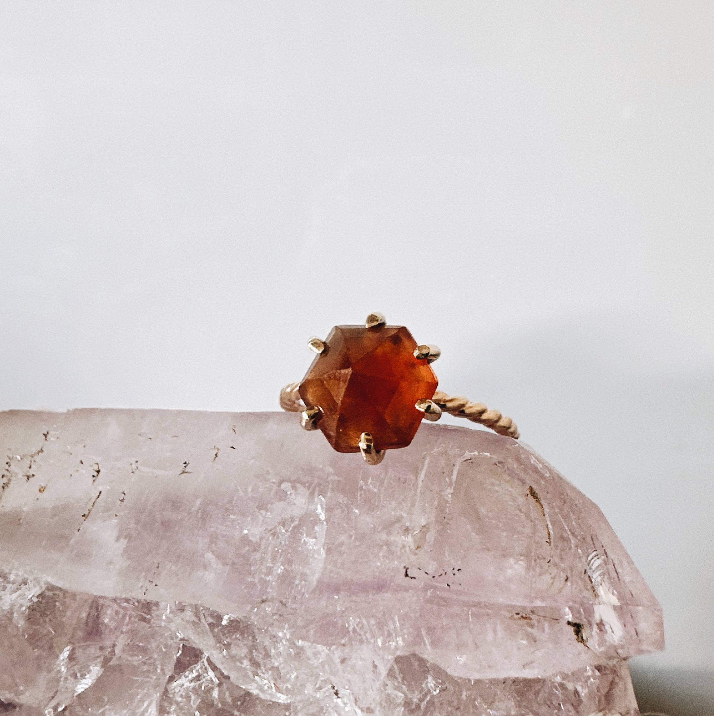 Claw set Hessonite Garnet and 14k Gold Fill Ring, size 7.5