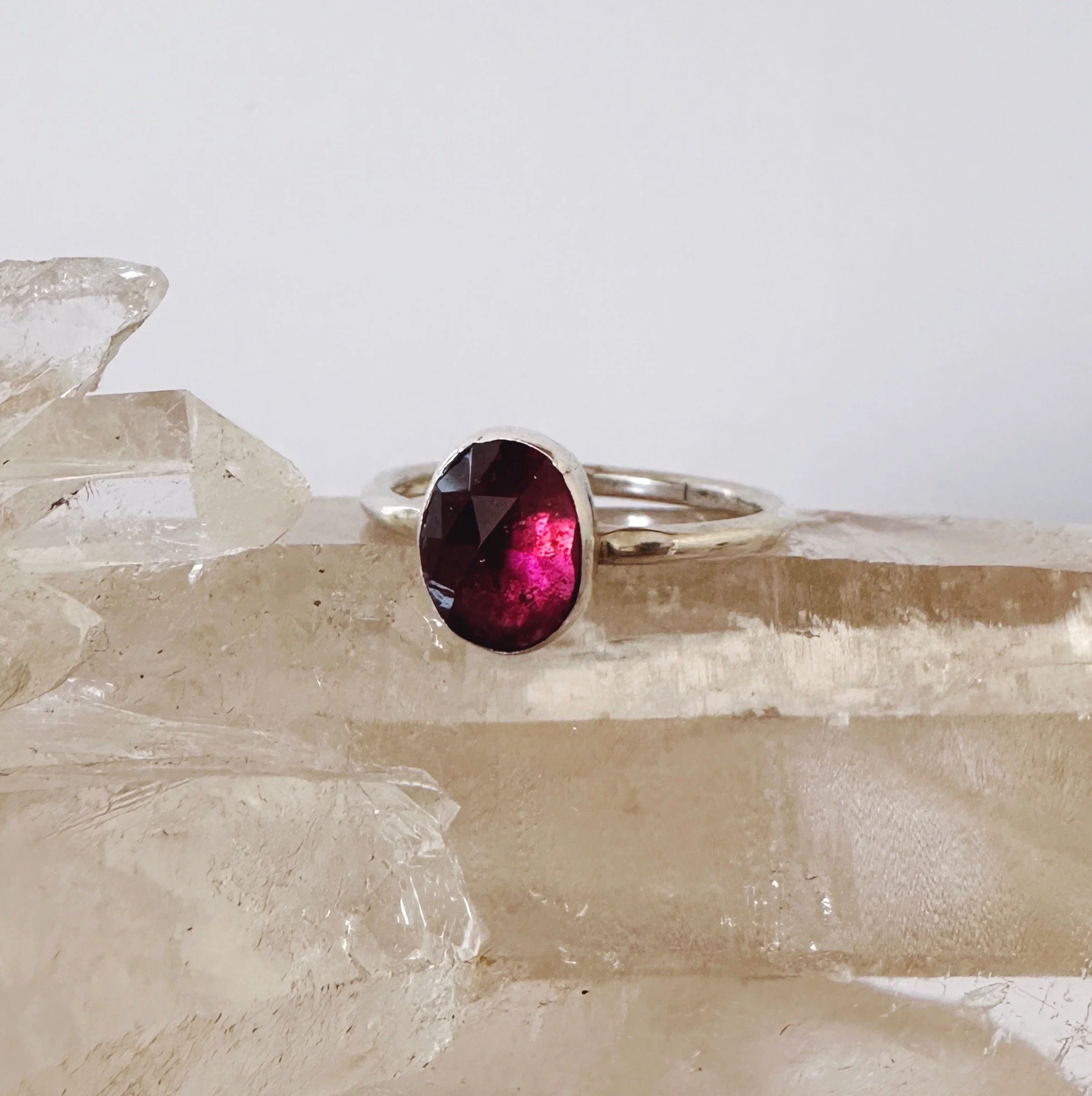 Rhodolite Garnet and Sterling Silver Ring. Size 5.75