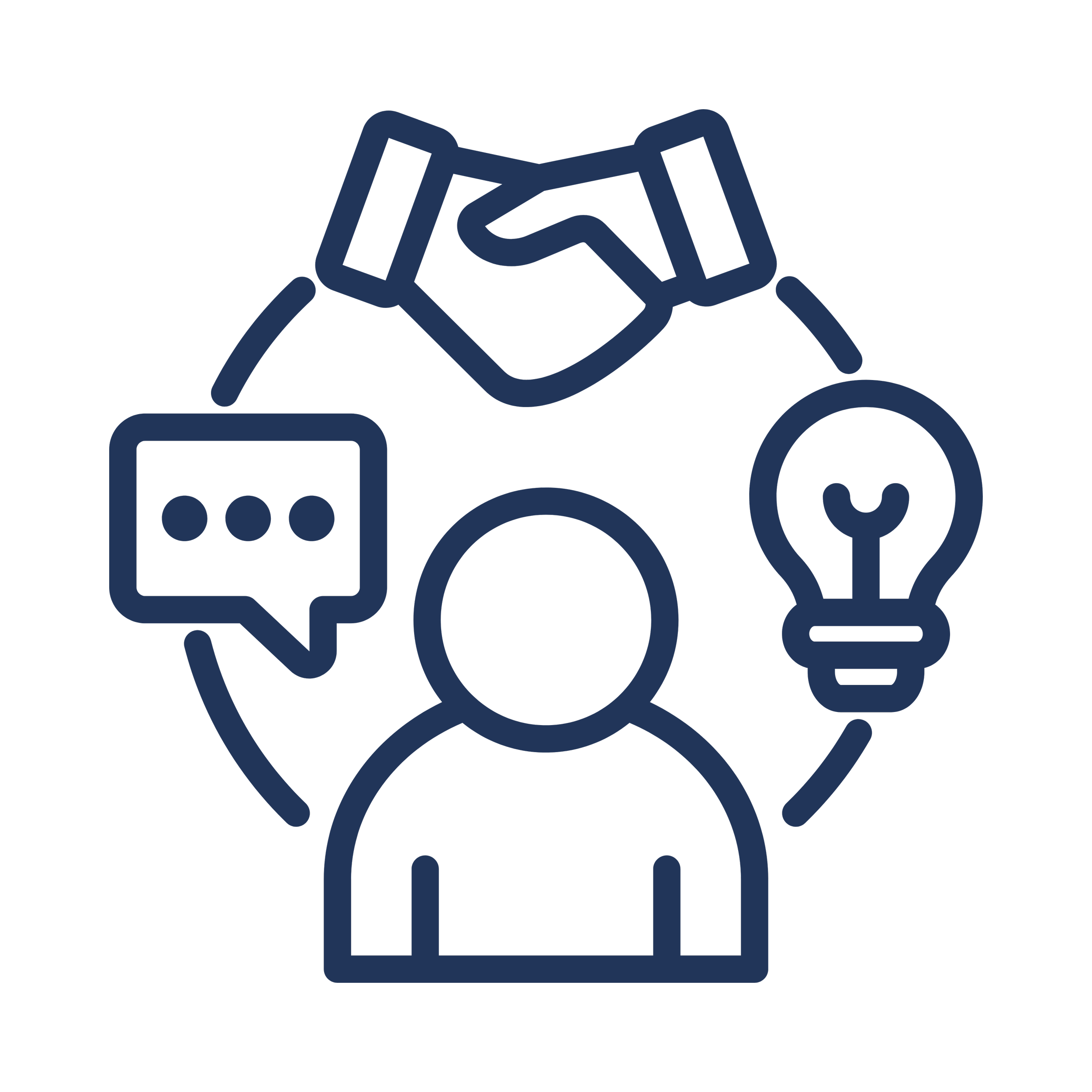 Person, speech bubble, handshake, and lightbulb icon
