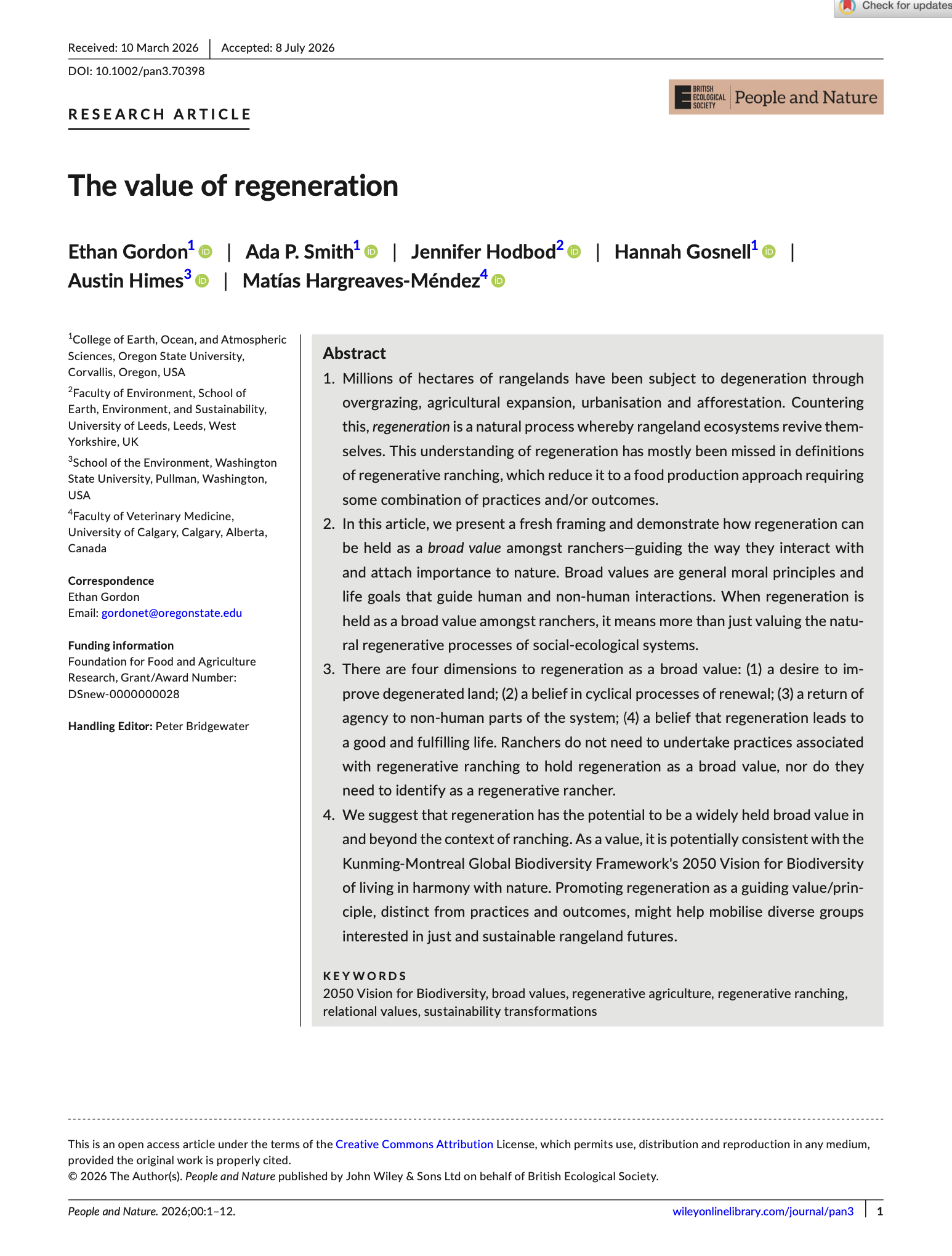 The value of regeneration