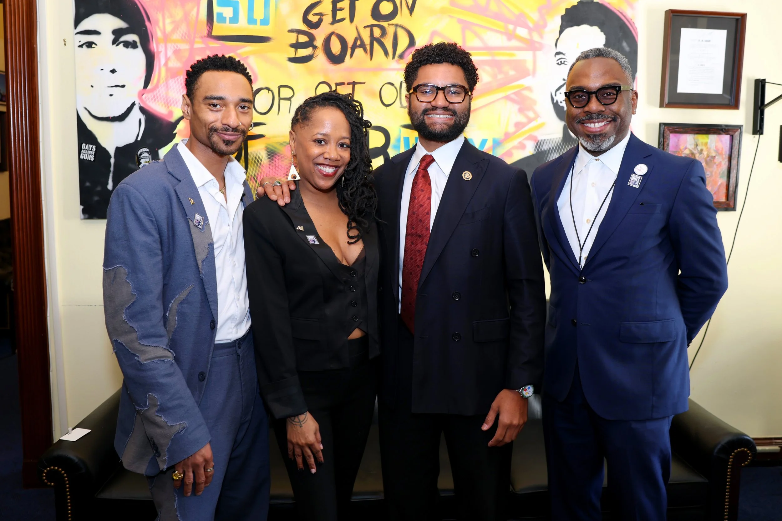  WASHINGTON, DC - APRIL 22: (L-R) Durand Bernarr, Deborah Bond, Rep. Maxwell Frost (D-FL) and Nate Smith attend GRAMMYS on the Hill® Advocacy Day on April 22, 2026 in Washington, DC. (Photo by Tasos Katopodis/Getty Images for the Recording Academy®) 
