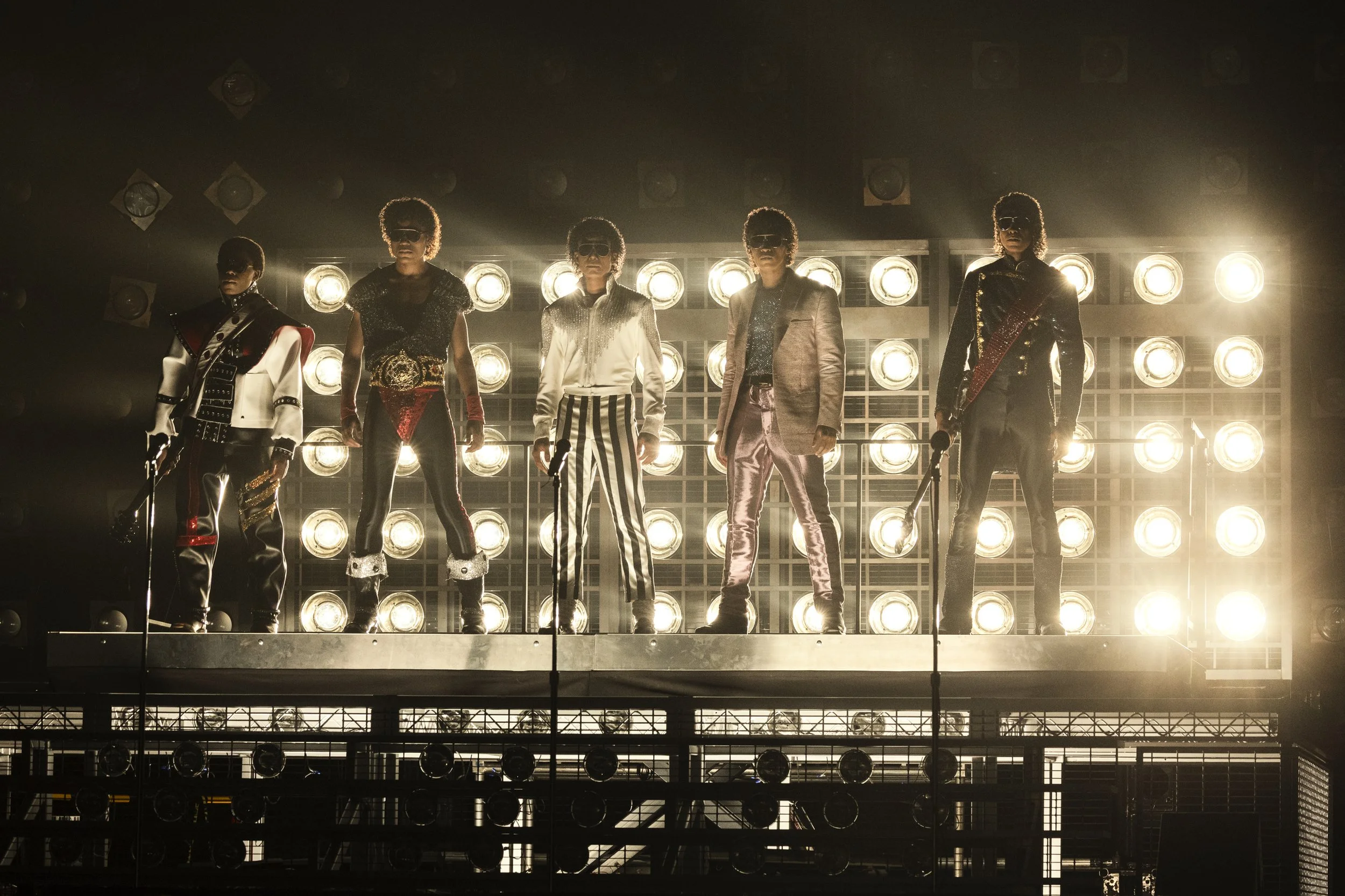  Rhyan Hill, Tre’ Horton, Jaafar Jackson, Joseph David Jones, and Jamal Henderson in  Michael  • Photo Credit: Kevin Mazur / Lionsgate 
