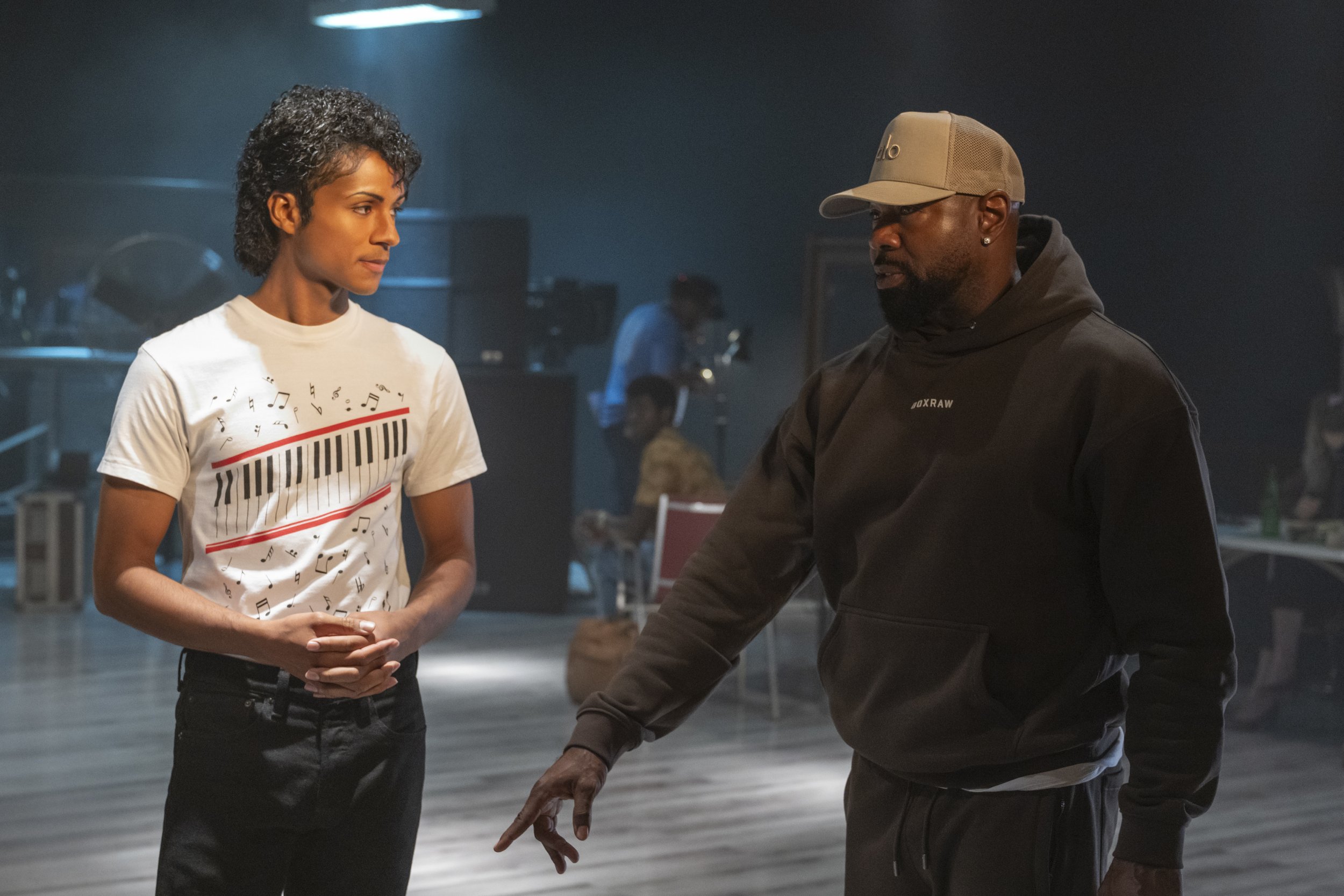  Jaafar Jackson as Michael Jackson and Antoine Fuqua in  Michael  • Photo Credit: Glen Wilson / Lionsgate 