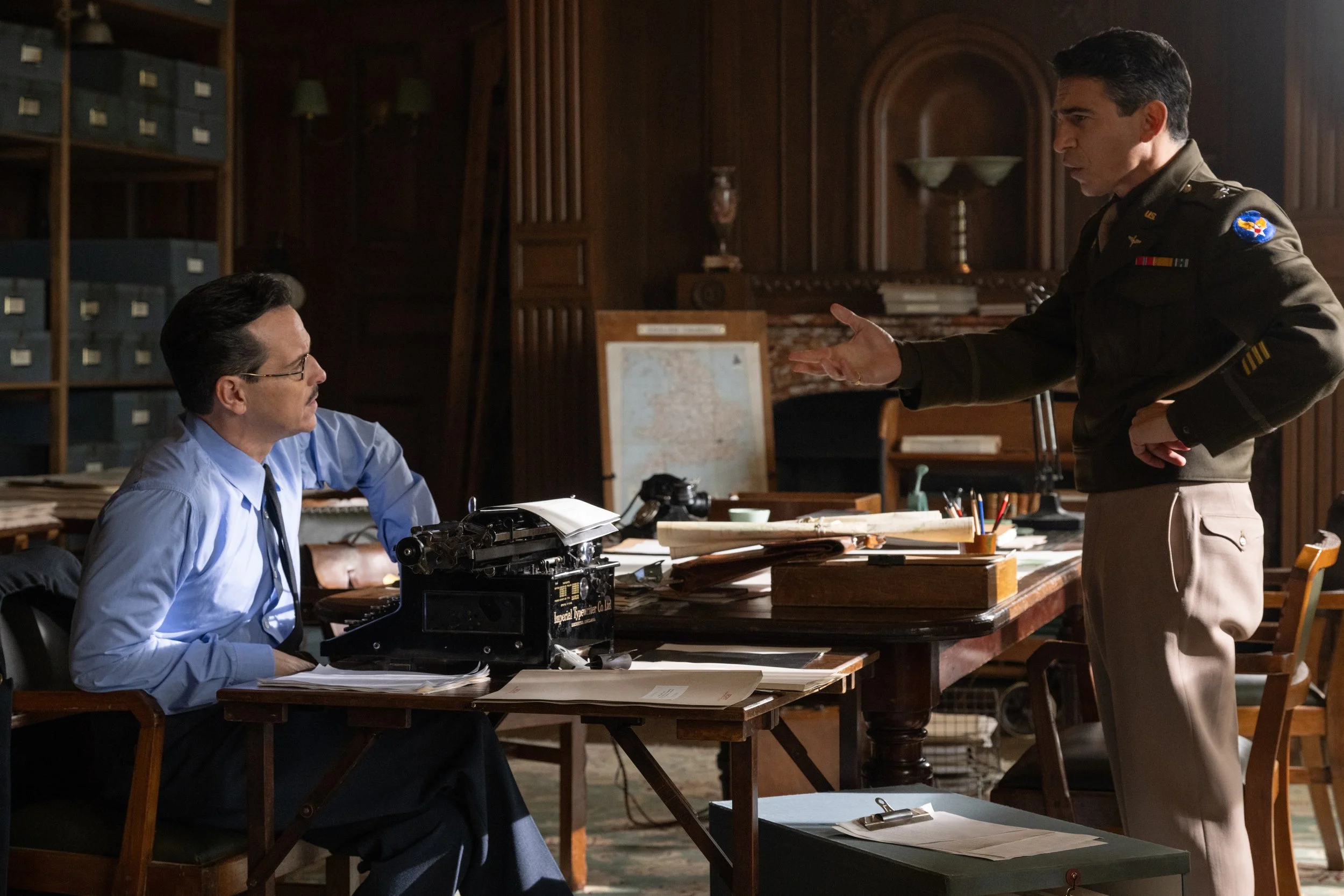  Andrew Scott as Captain James Stagg and Chris Messina as Irving P. Krick in  Pressure . • Photo Credit: Alex Bailey/Focus Features/StudioCanal 