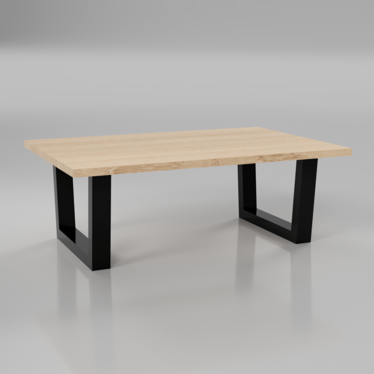 Timber coffee table with angled steel legs