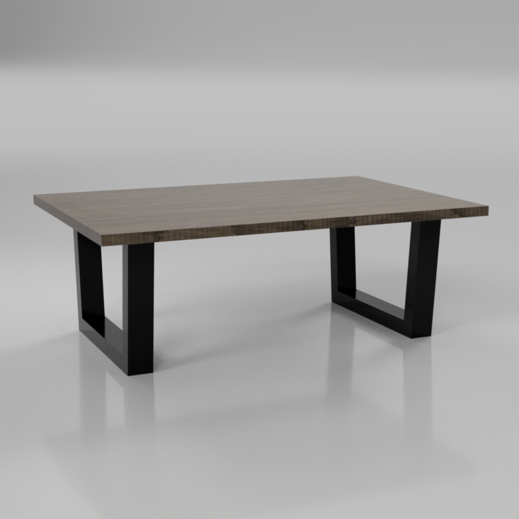 Timber coffee table with angled steel legs