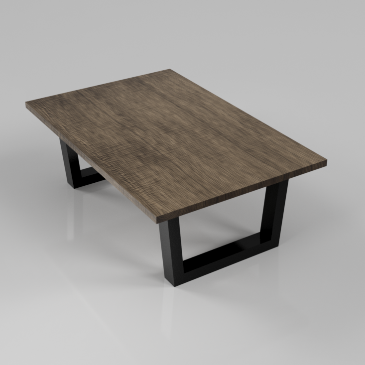 Timber coffee table with angled steel legs