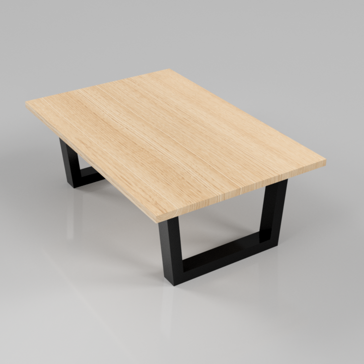 Timber coffee table with angled steel legs