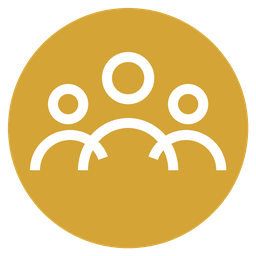 Icon of three people with a golden background.