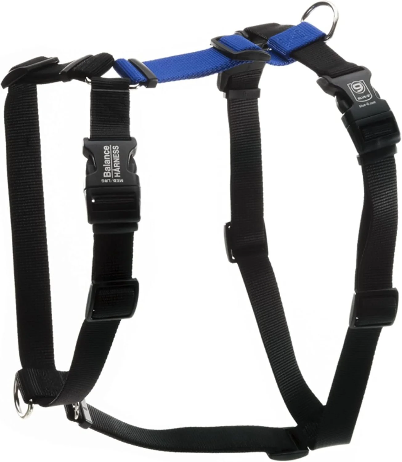 Blanace Harness by Blue 9:

Front leash clip attachement to reorient dog to handler, multiple places to adjust size for custom fit, clip on style so you don't have to put it over your dog's head or pull a leg through