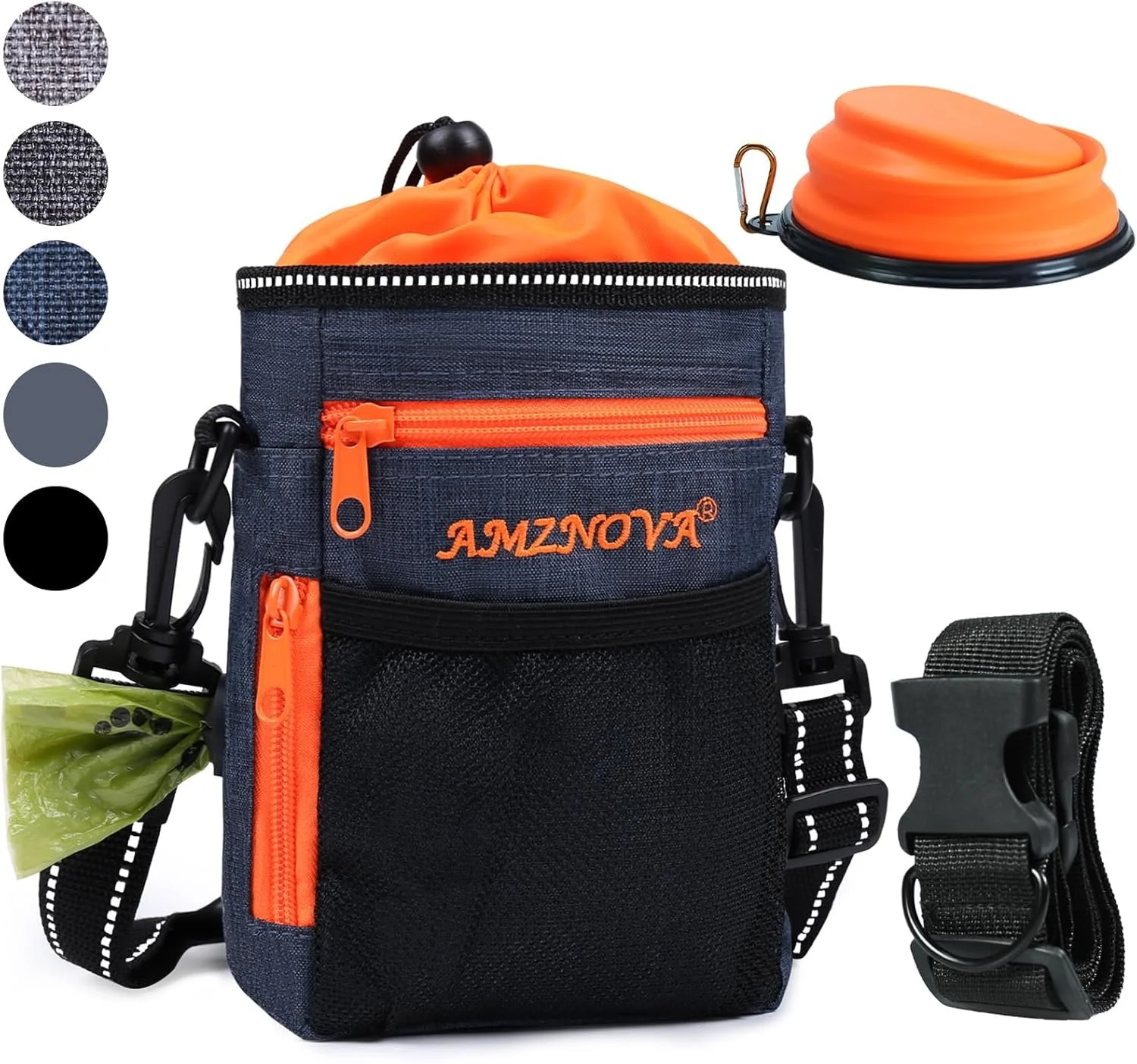 AMZNOVA Dog Treat Bag: stores training treats, clean up bags and has zipper pocket for phone/credit cards, easy to clean