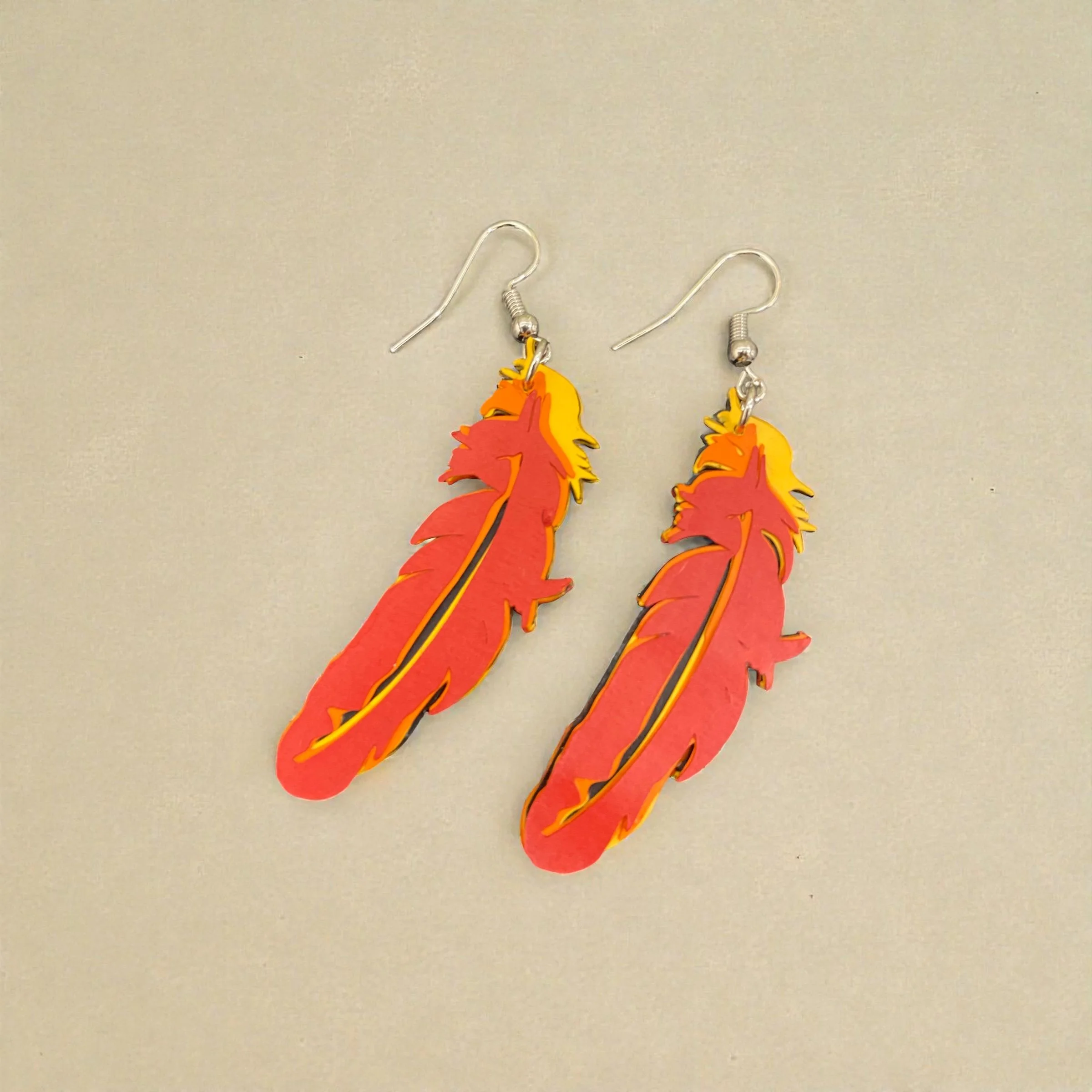 Cardinal Feather Earring