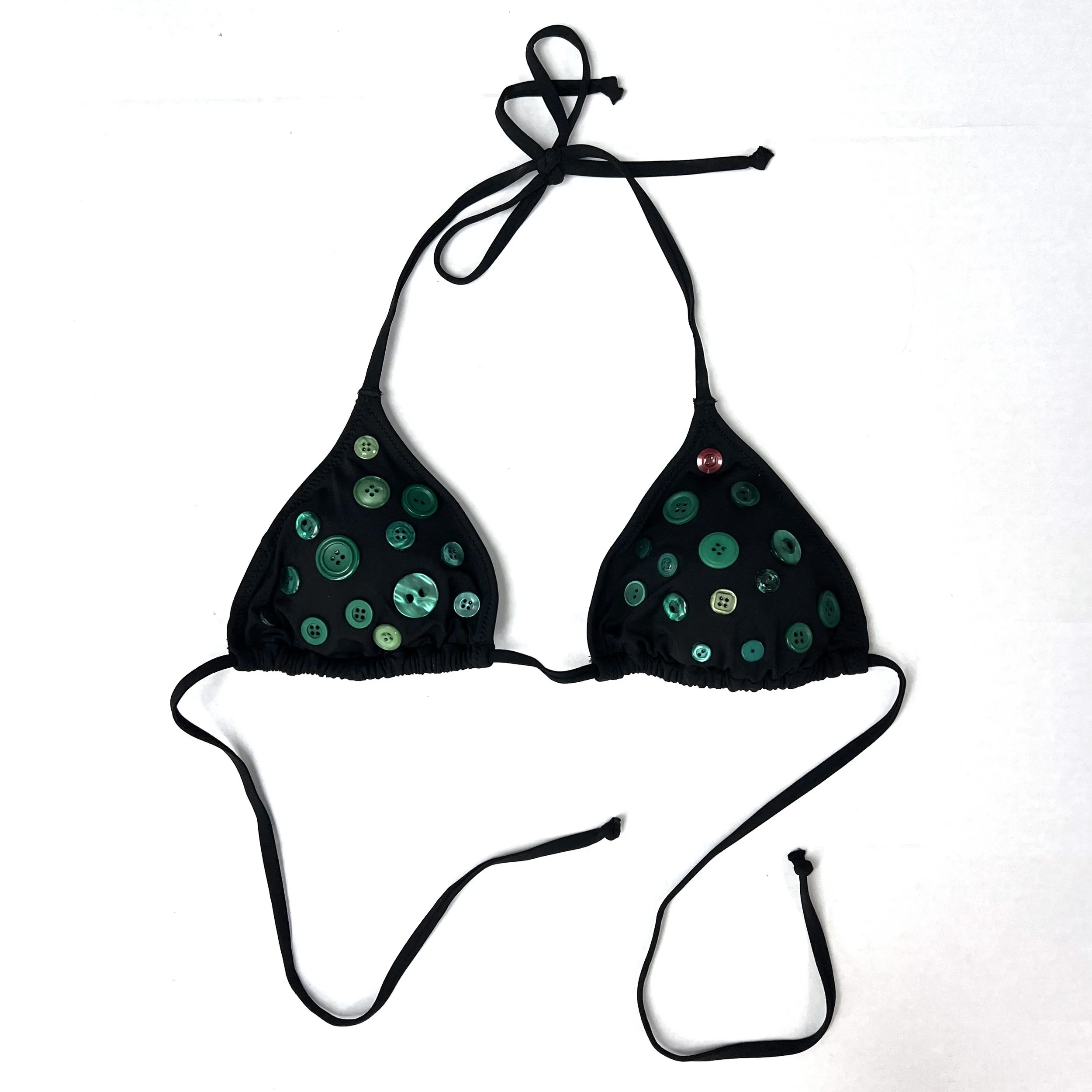 ELLEN JARNEFELT Black Bikini Top Green Buttons
