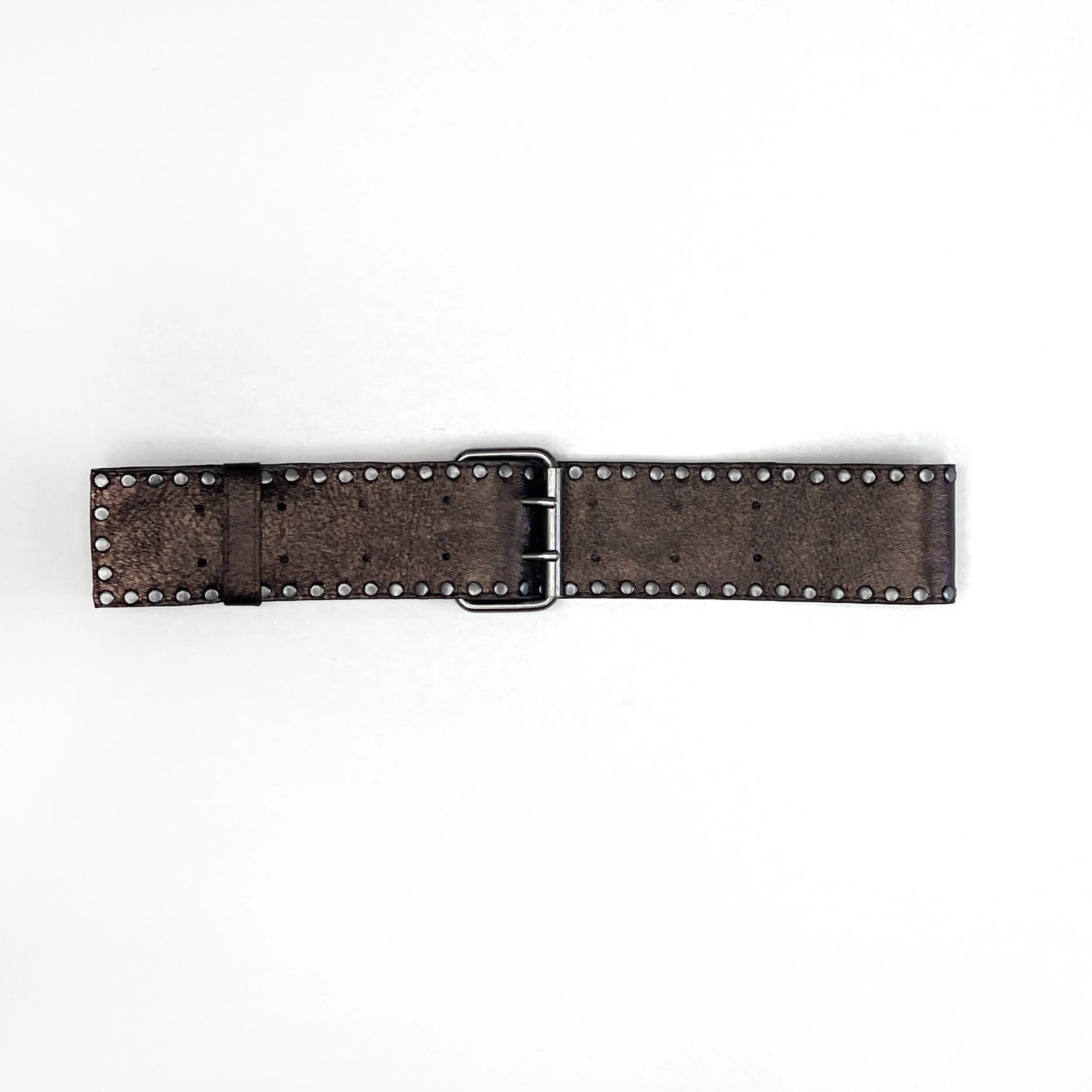HELENA EISENHART Metallic Brown Wide Leather Stud Belt