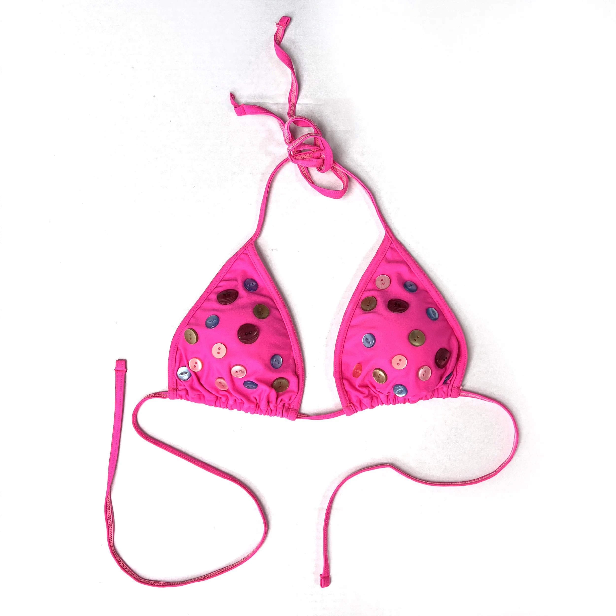 ELLEN JARNEFELT Neon Pink Button Bikini Top