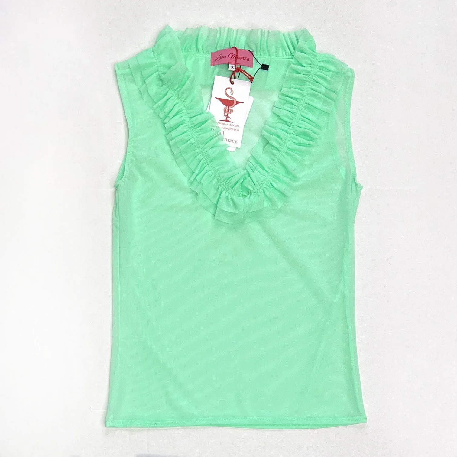 LUZ MUERTA Mesh Ruffle Tank in Menthol