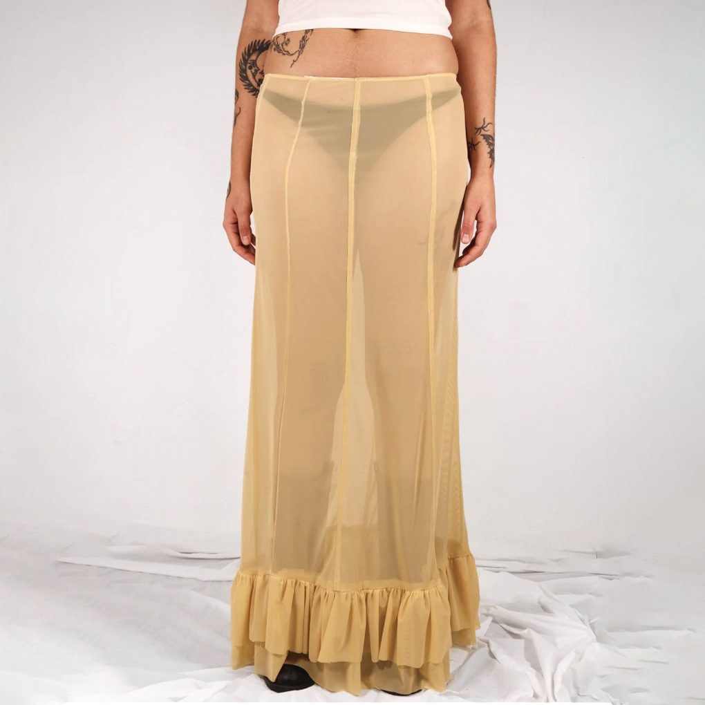 LUZ MUERTA Mesh Ruffle Skirt Sand