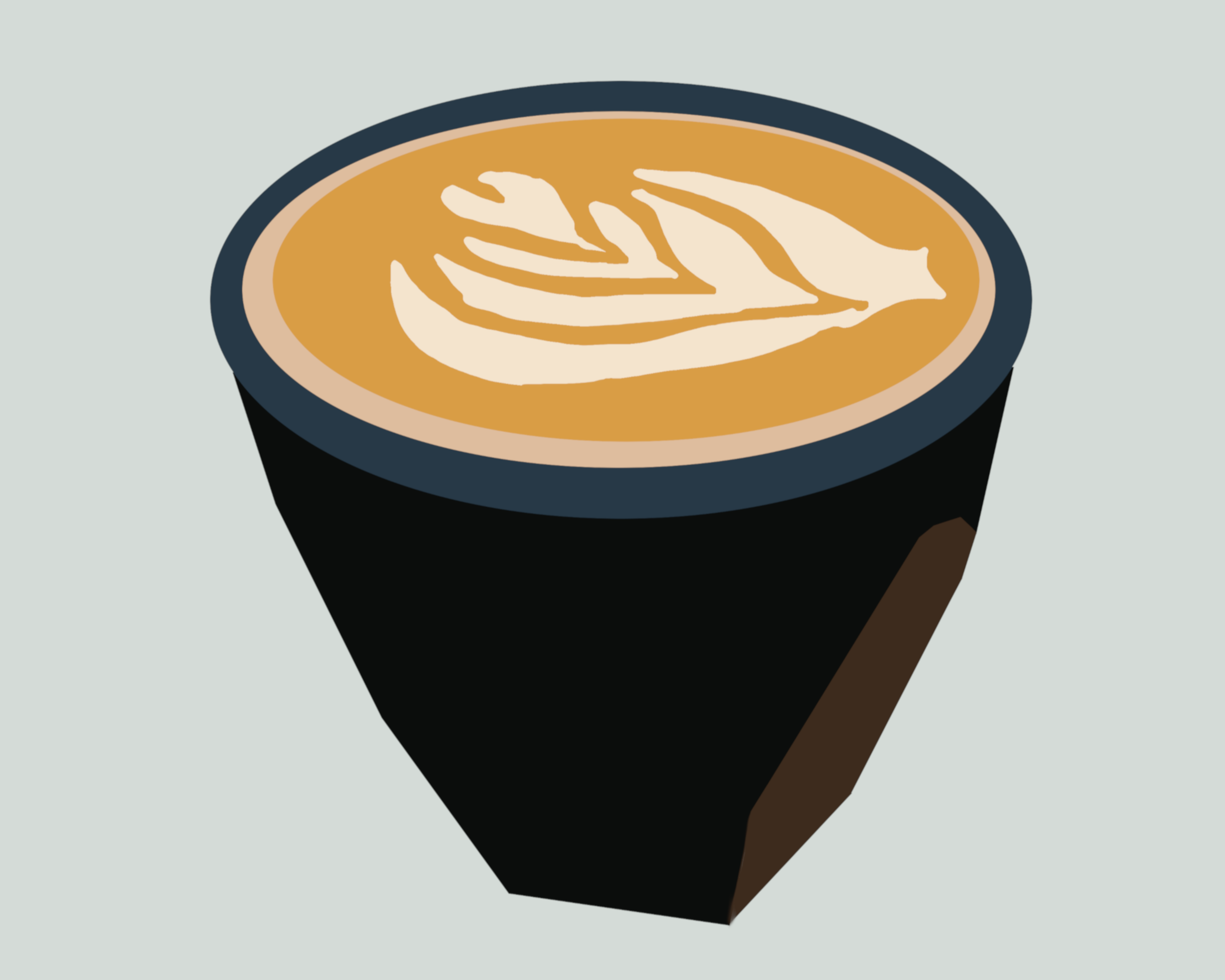 Graphic cappuccino with latte art in a dark cup
