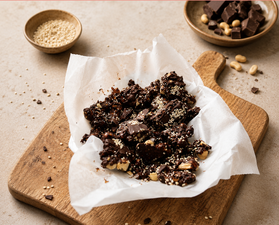 Dark chocolate buckwheat brittle