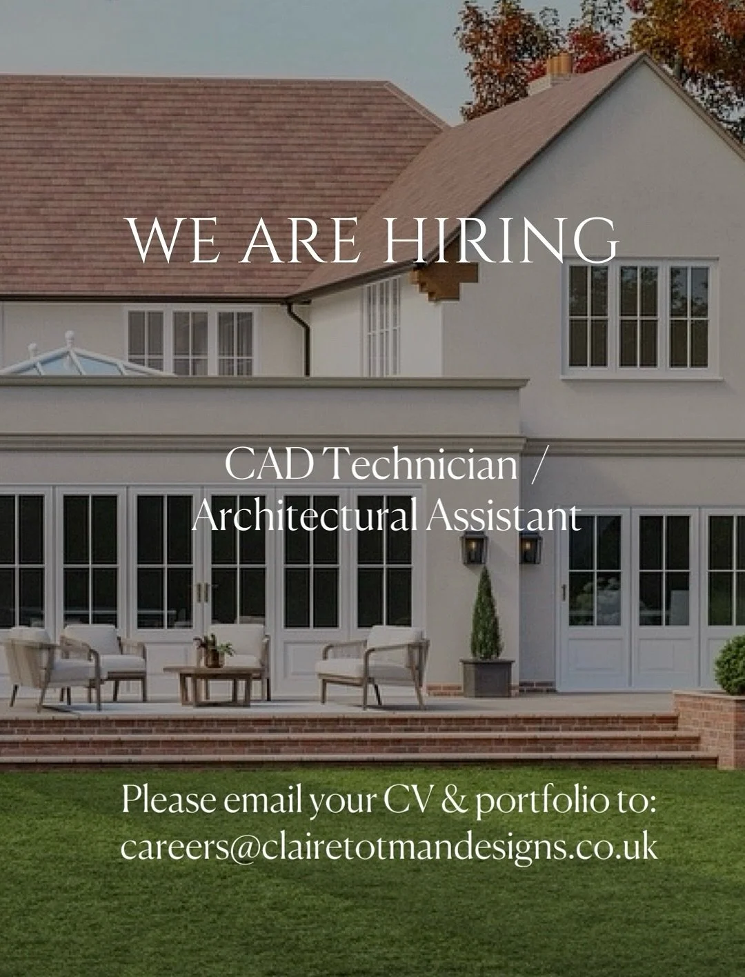 We are hiring a CAD Technician / Architectural Assistant. Swipe across to read the job description. 
The role is full time or part time from our office in Weybridge, Surrey📍 
Please email us at - careers@clairetotmandesigns.co.uk 📧
•
#surrey