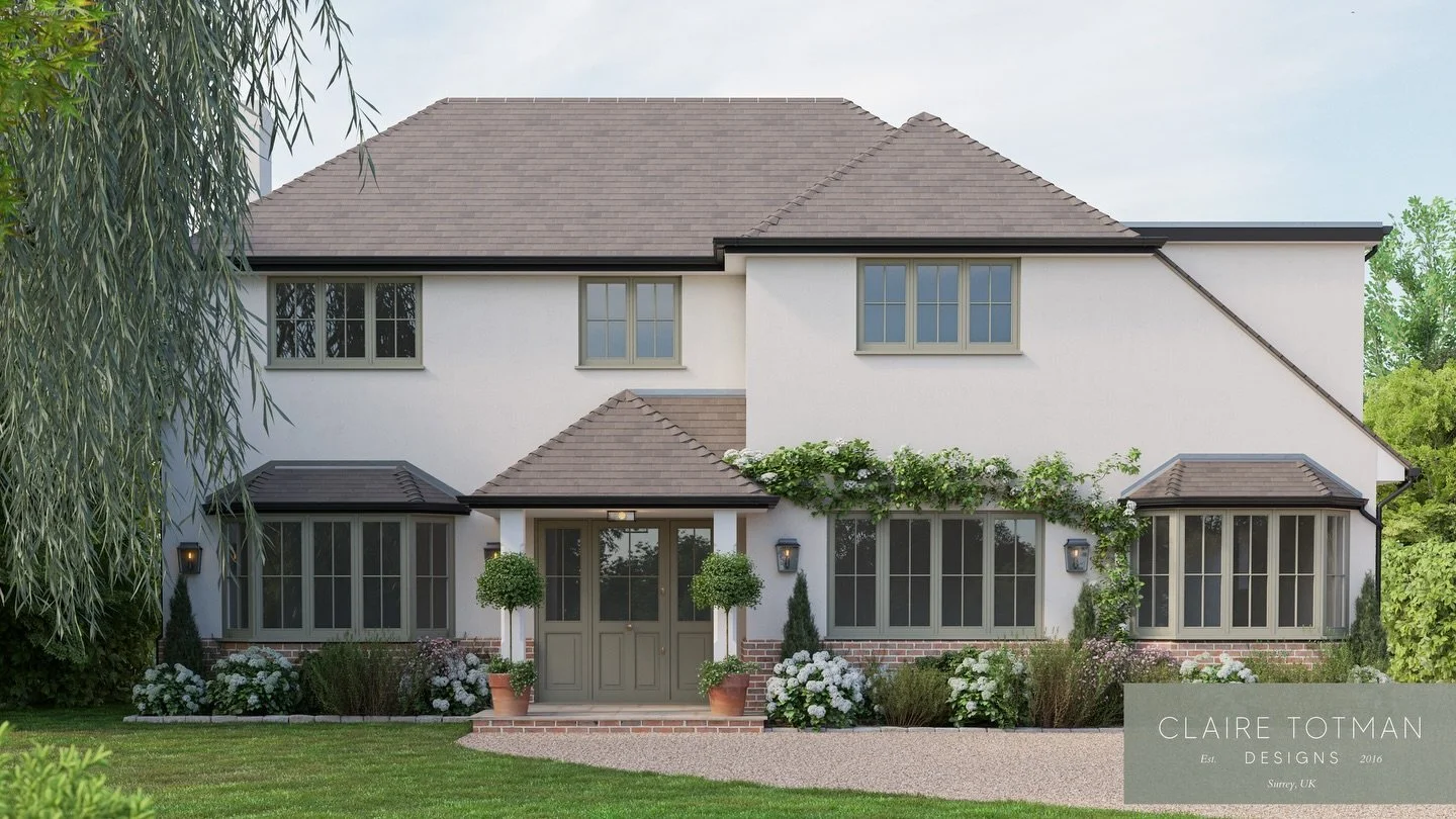 Swipe across for the existing front elevation ⬅️. Our client wanted to give her home a little TLC, a facelift without any major structural works. She was keen to lose the hung tiles and cover up the 1970&rsquo;s brick, especially where there is a cha