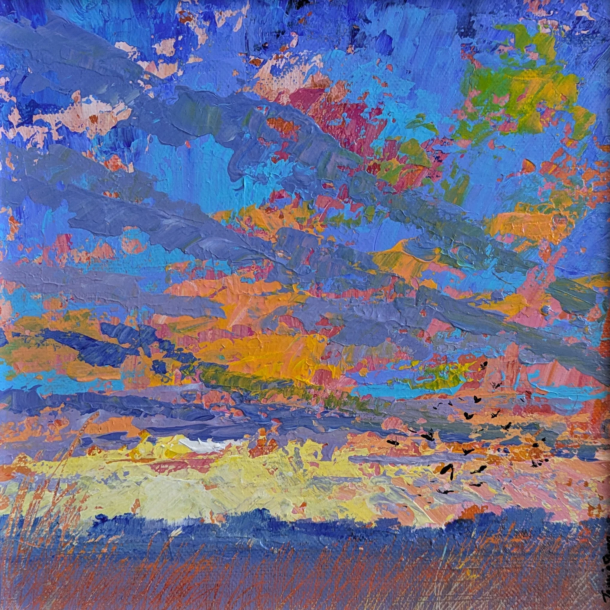 Fenland Sunset - Acrylic Palette Knife Painting