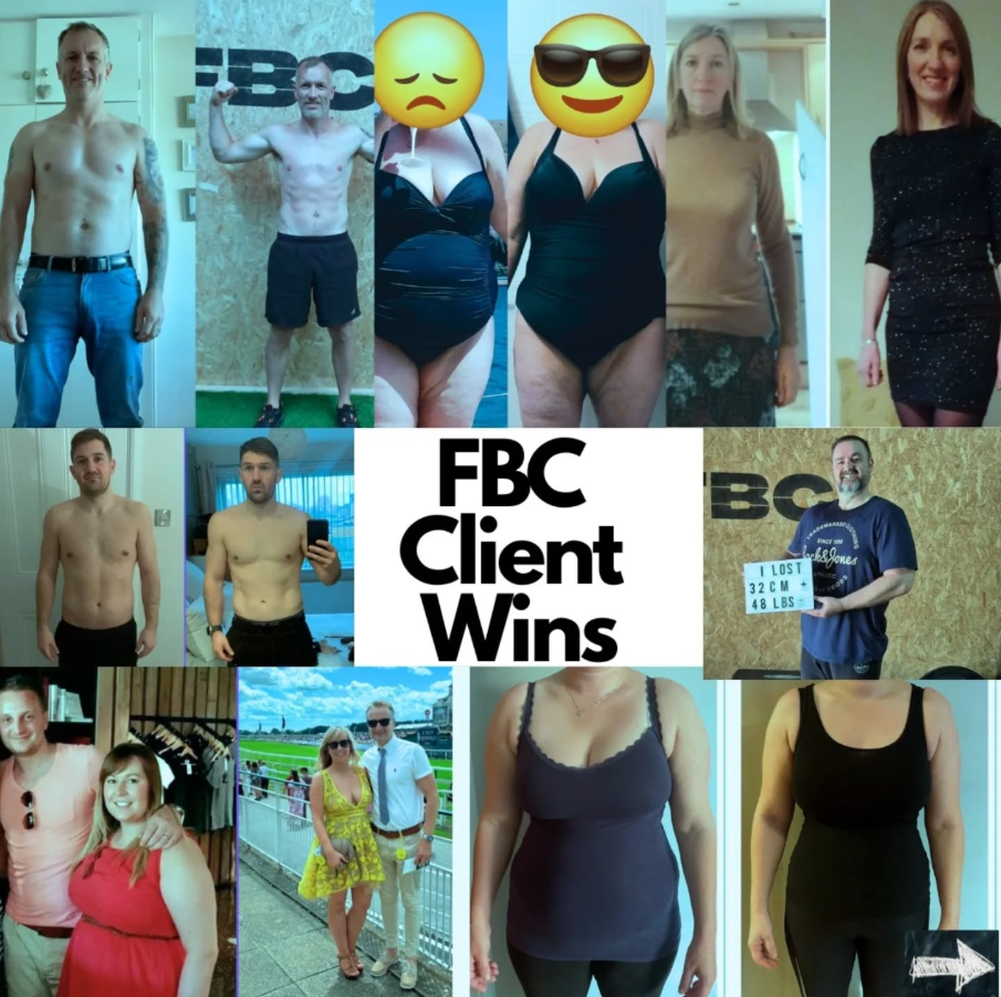 Collage of genuine FBC client progress and transformation photographs