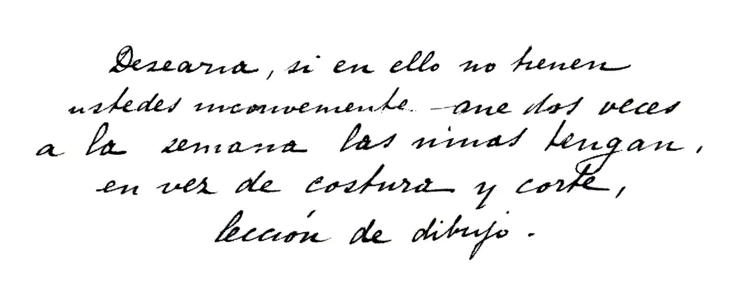 Extracto de la carta de puño y letra que Luisa de la Vega escribe durante su etapa en la escuela de la Fundación Sierra  Pambley en Villablino, León.