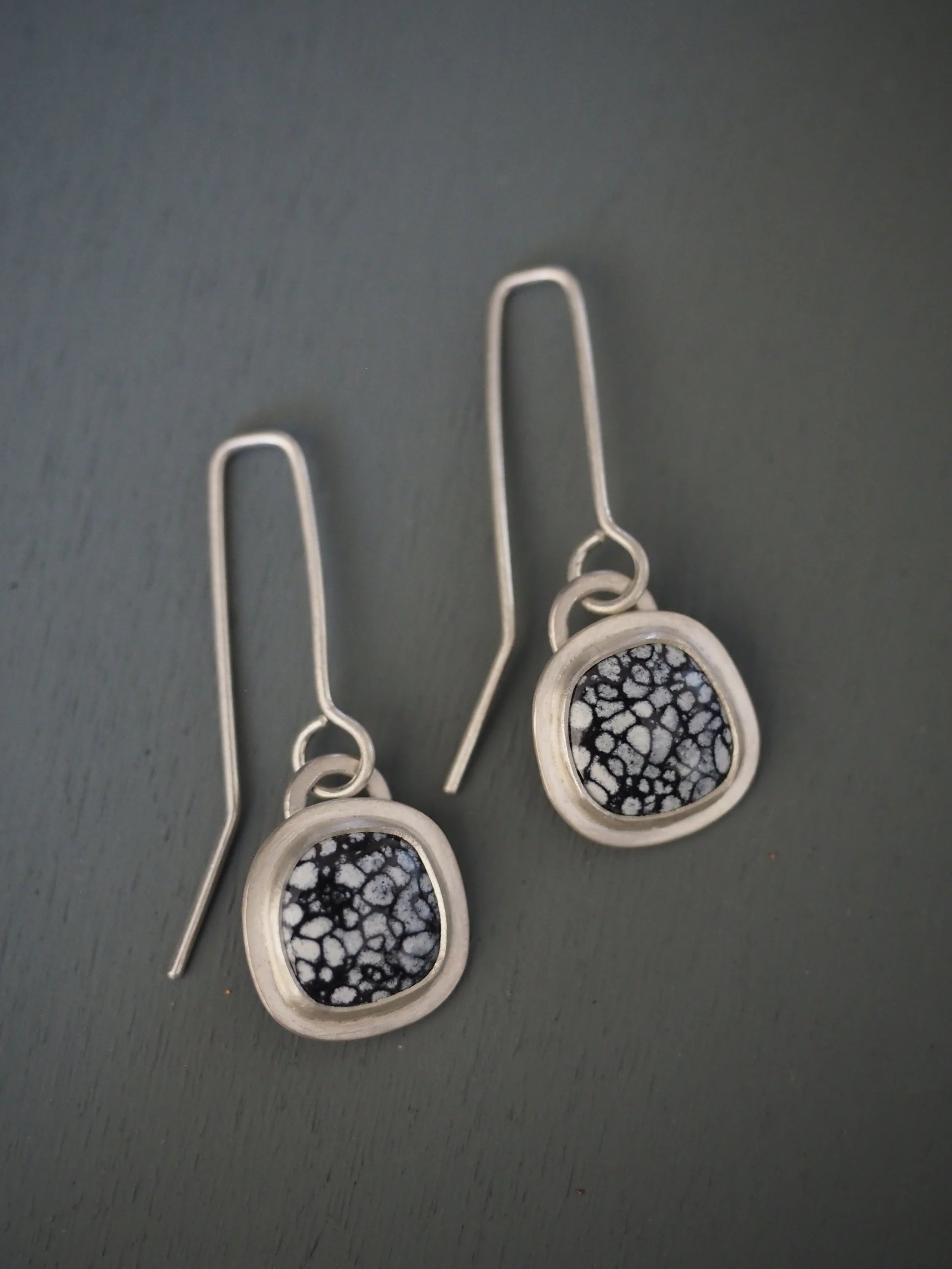 Tiny enamel and sterling silver drop earrings