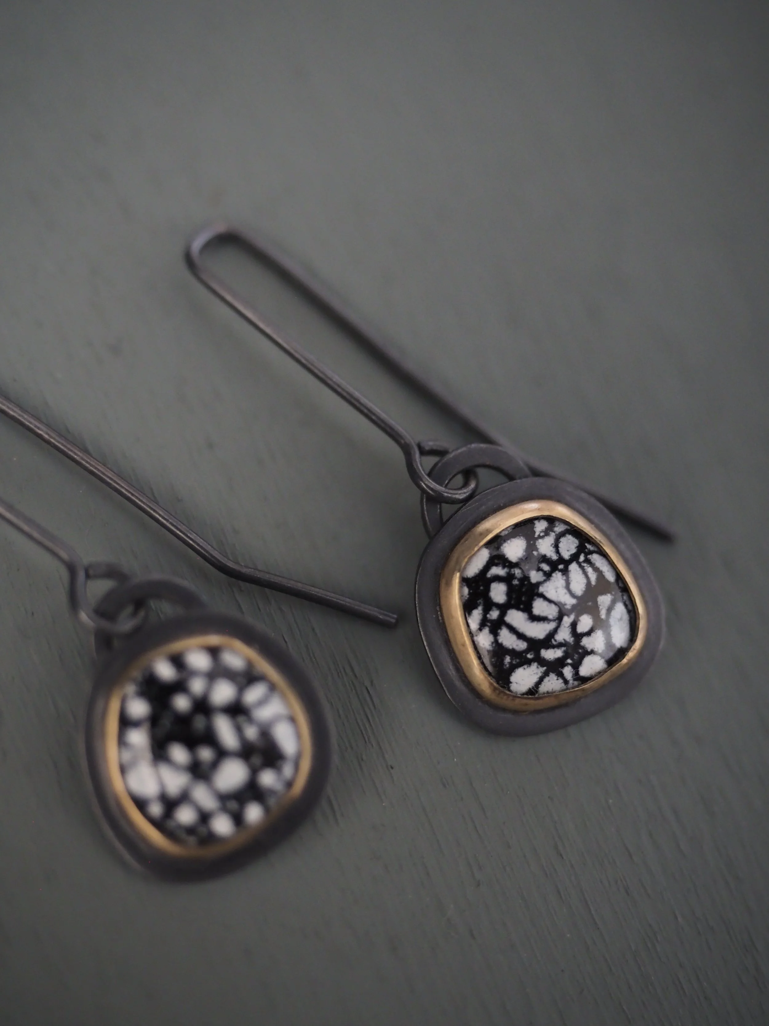 Sophie Victoria Anderson ennamelled earrings black and 9ct gold.JPG