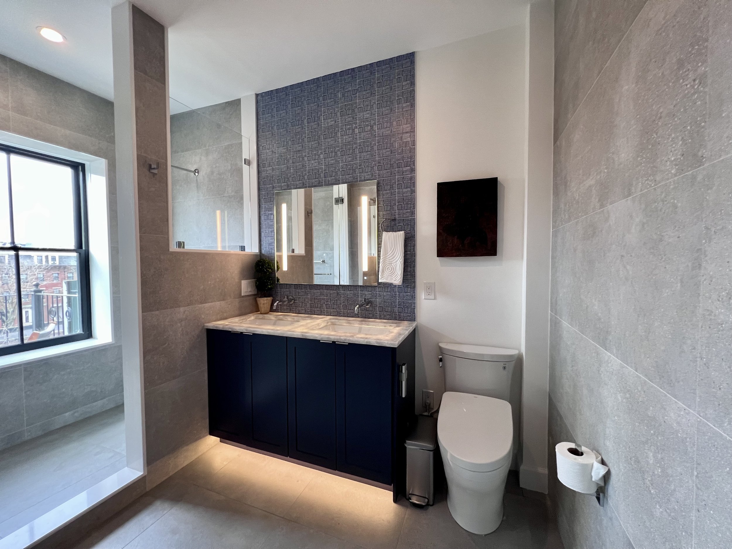Blue and gray Bathroom