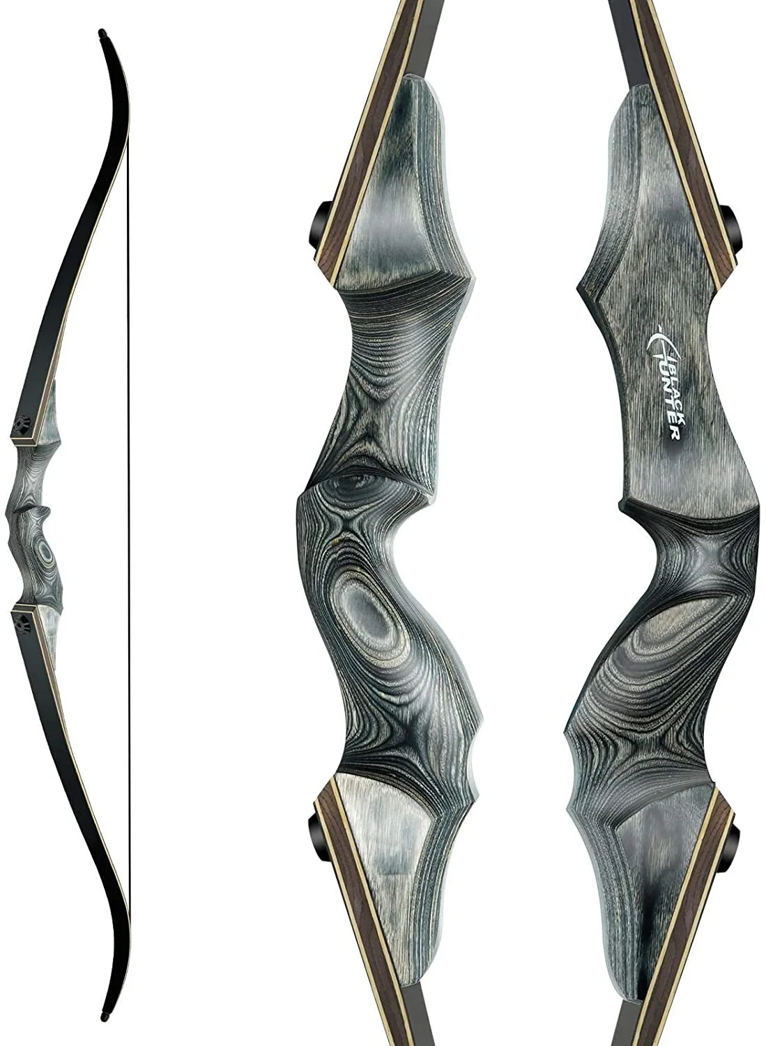 Black Hunter Takedown Recurve Bow, 60" with Ergonomic Design for Outdoor Training Practice (25-60 lb)