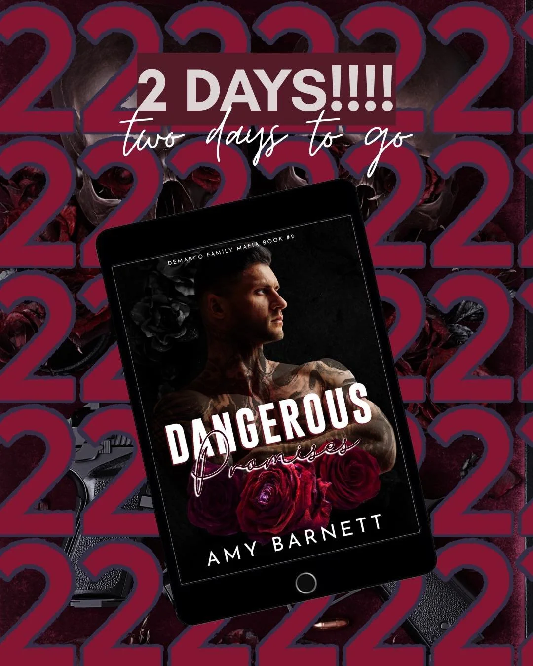 2 days!!

🥀Dangerous Promises🥀 follows Sage and Alexei as they seek revenge against each other for the ultimate betrayal. 

🥀 Kill or be killed 
💀 Death pact 
🥀 Enemies to lovers 
💀 Forced proximity 
🥀 Hateful but spicy
💀 Book #2 in series 

