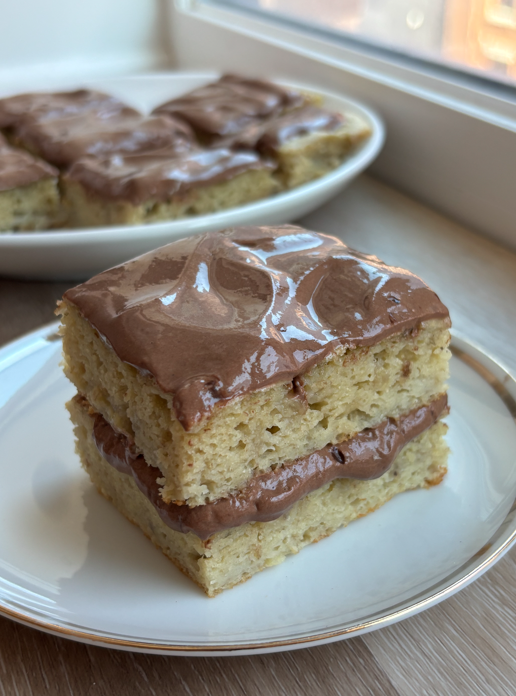 Healthy Banana Cake Bars with Frosting