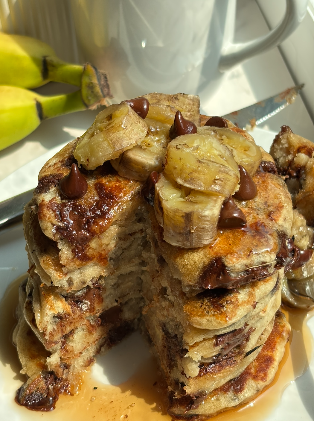 Greek Yogurt Banana Chocolate Chip Pancakes