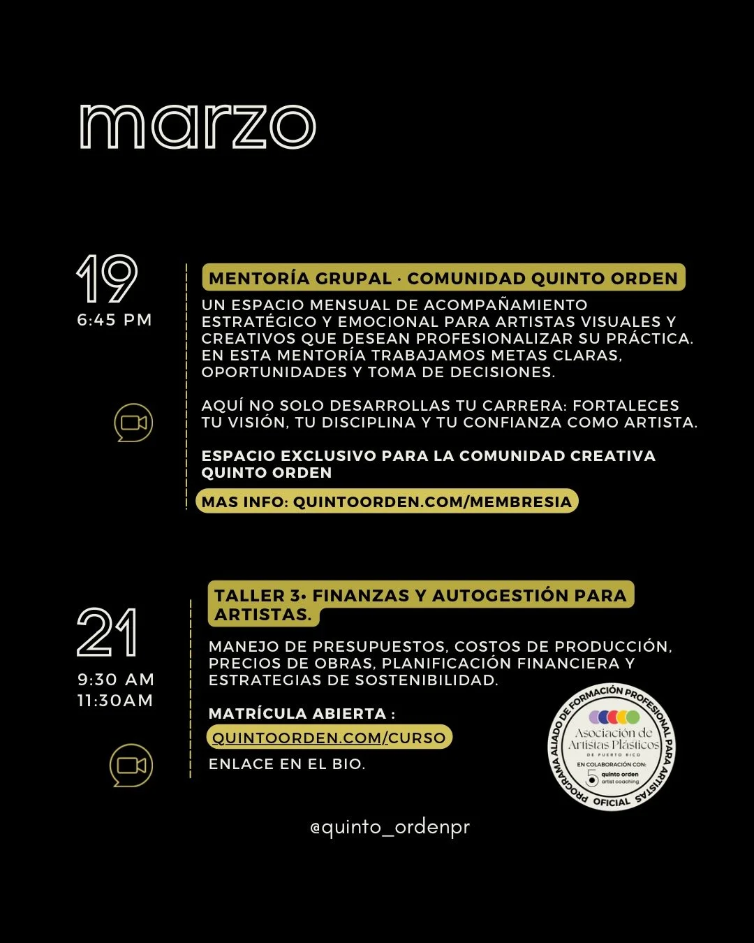 Este mes abrimos espacios para acompa&ntilde;arte, orientarte y ayudarte a dar pasos concretos en tu pr&aacute;ctica art&iacute;stica y creativa.

No tienes que tener todo resuelto para empezar. A veces, lo &uacute;nico que necesitas es la conversaci