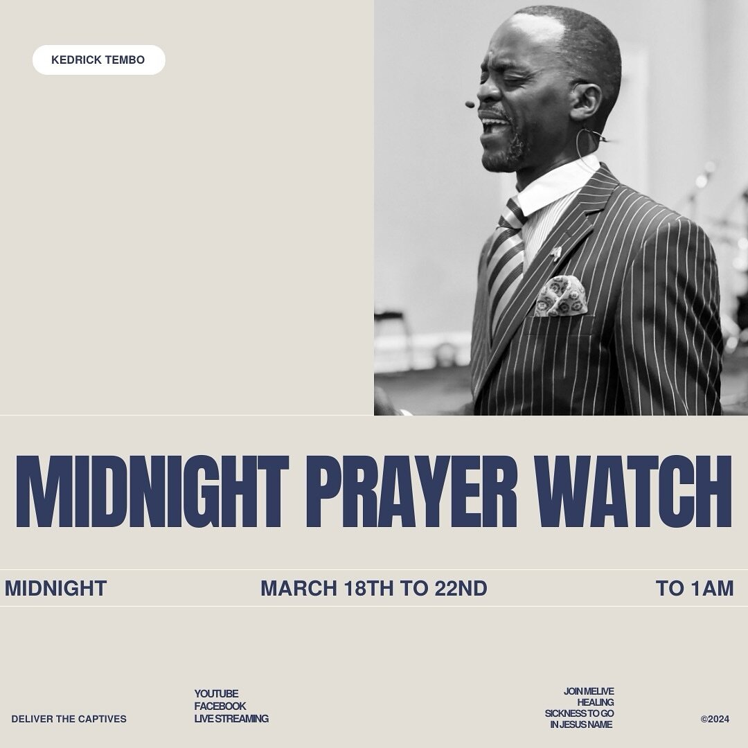 Midnight prayer starts on March 18th. There are three things that have come against the church: bondage, sickness, and lack of resources. During this time, we will biblically, in prayer, deal with these things that are enemies of the church. Join us 