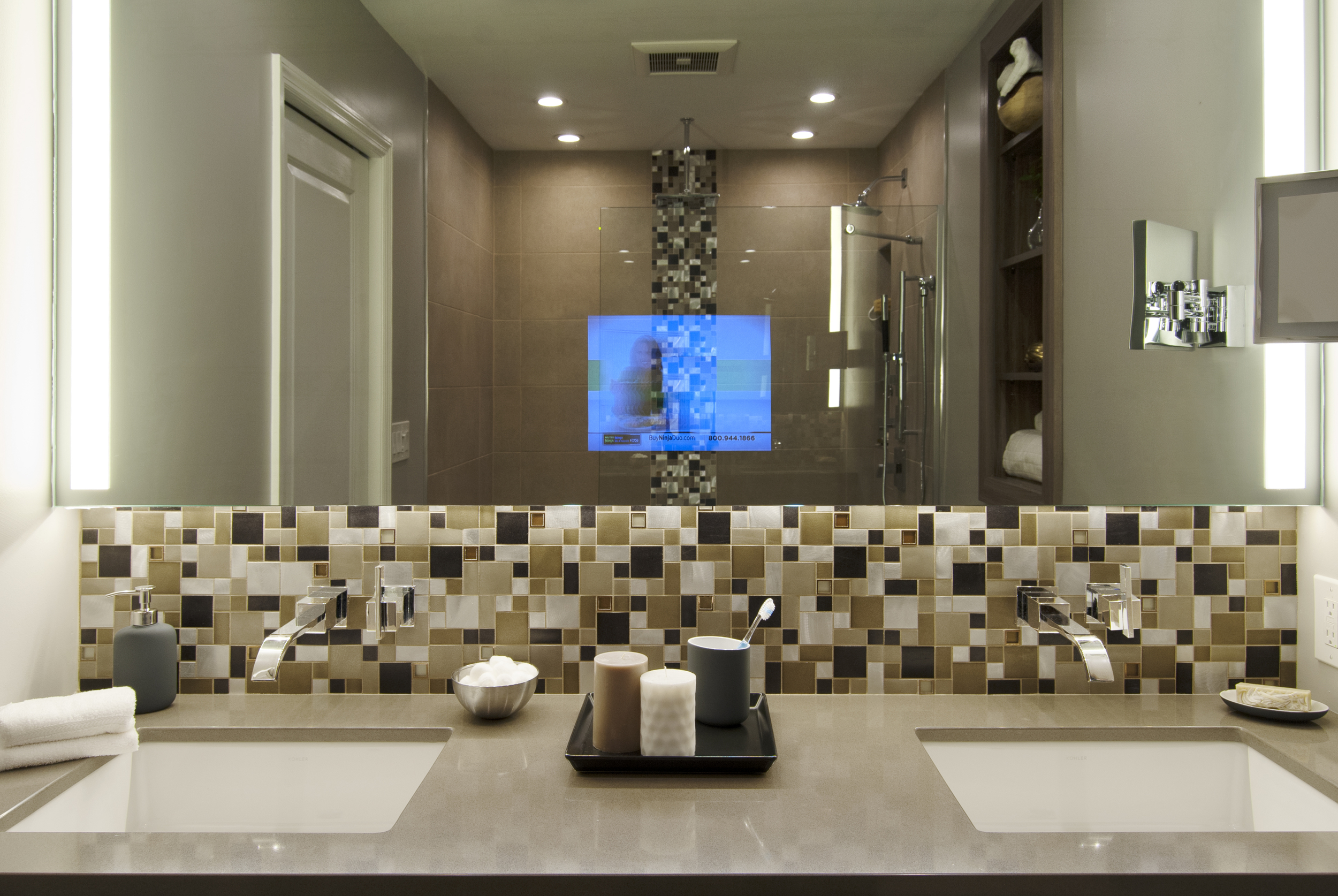 large mirror with tv